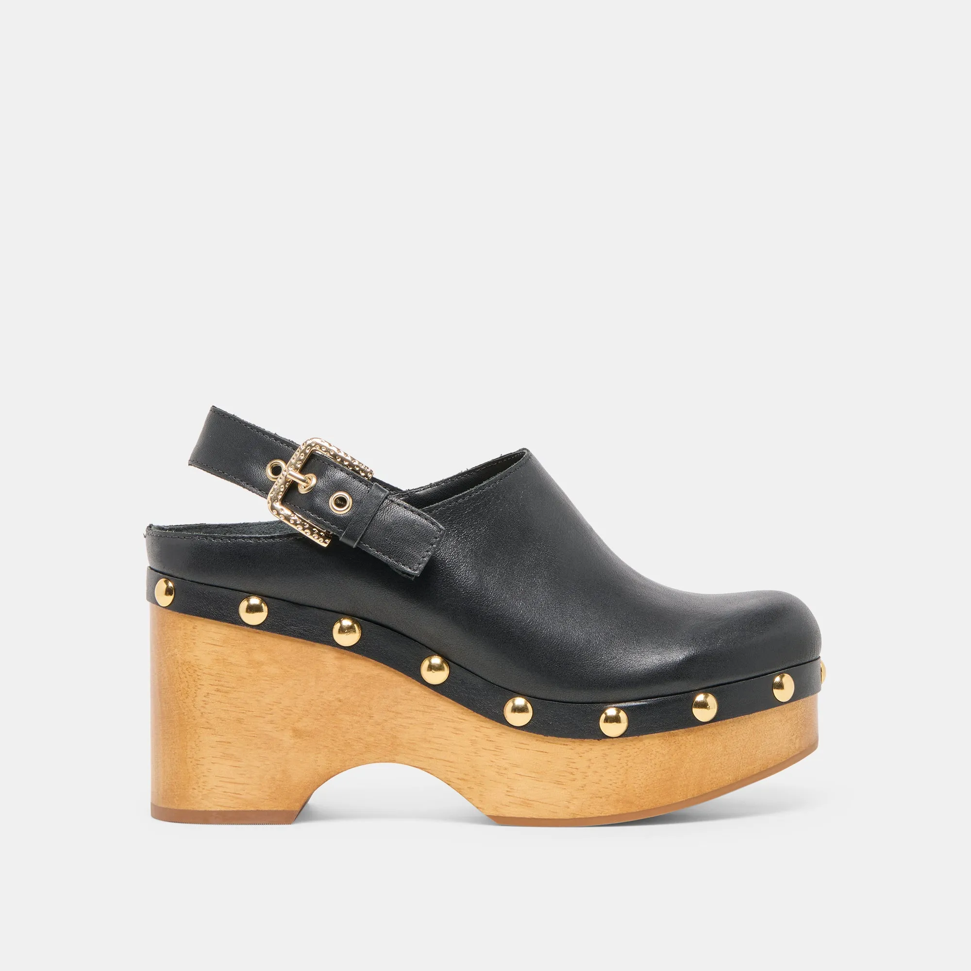 ADELAN CLOGS BLACK LEATHER Durable Sole Open Heel Sandals
