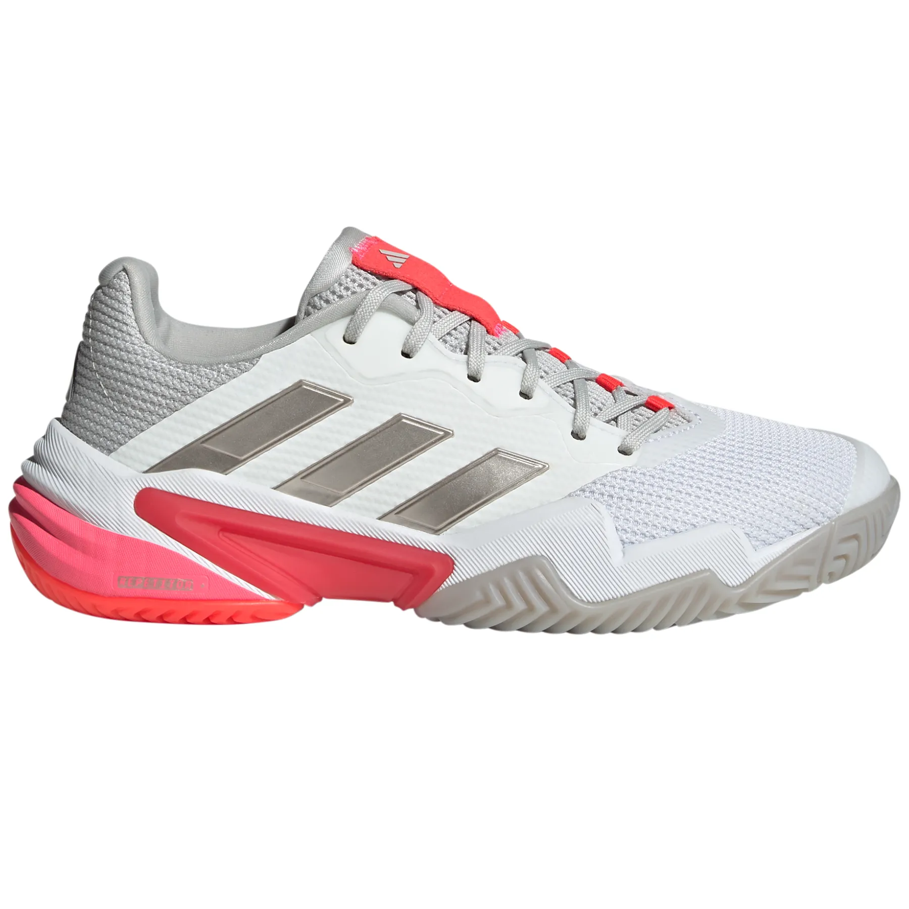Adidas Barricade 13 Womens Tennis Shoes - Cloud White/Champagne Met. /Lucid Red Cool Mesh