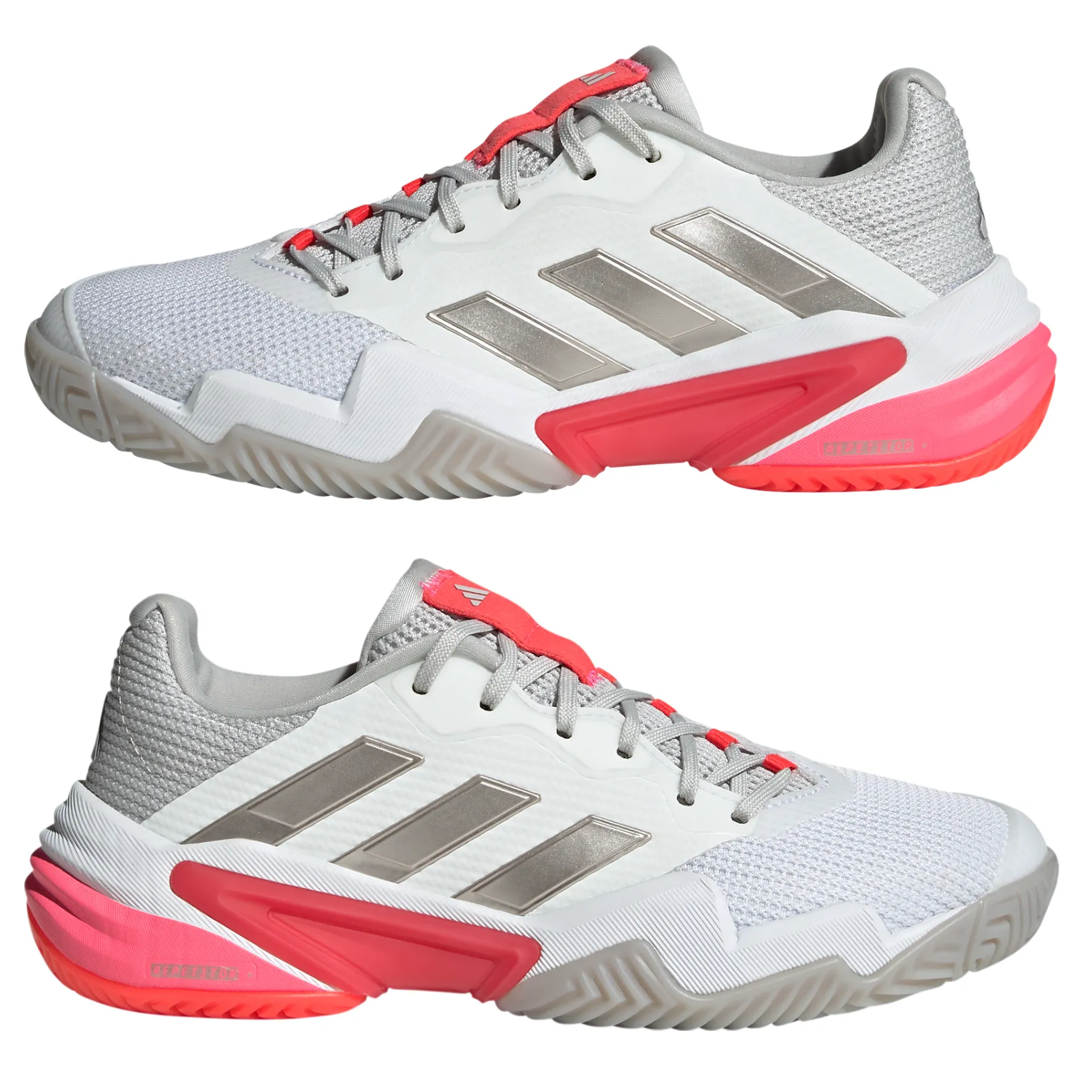 High Traction Adidas Barricade 13 Womens Tennis Shoes - Cloud White/Champagne Met. /Lucid Red
