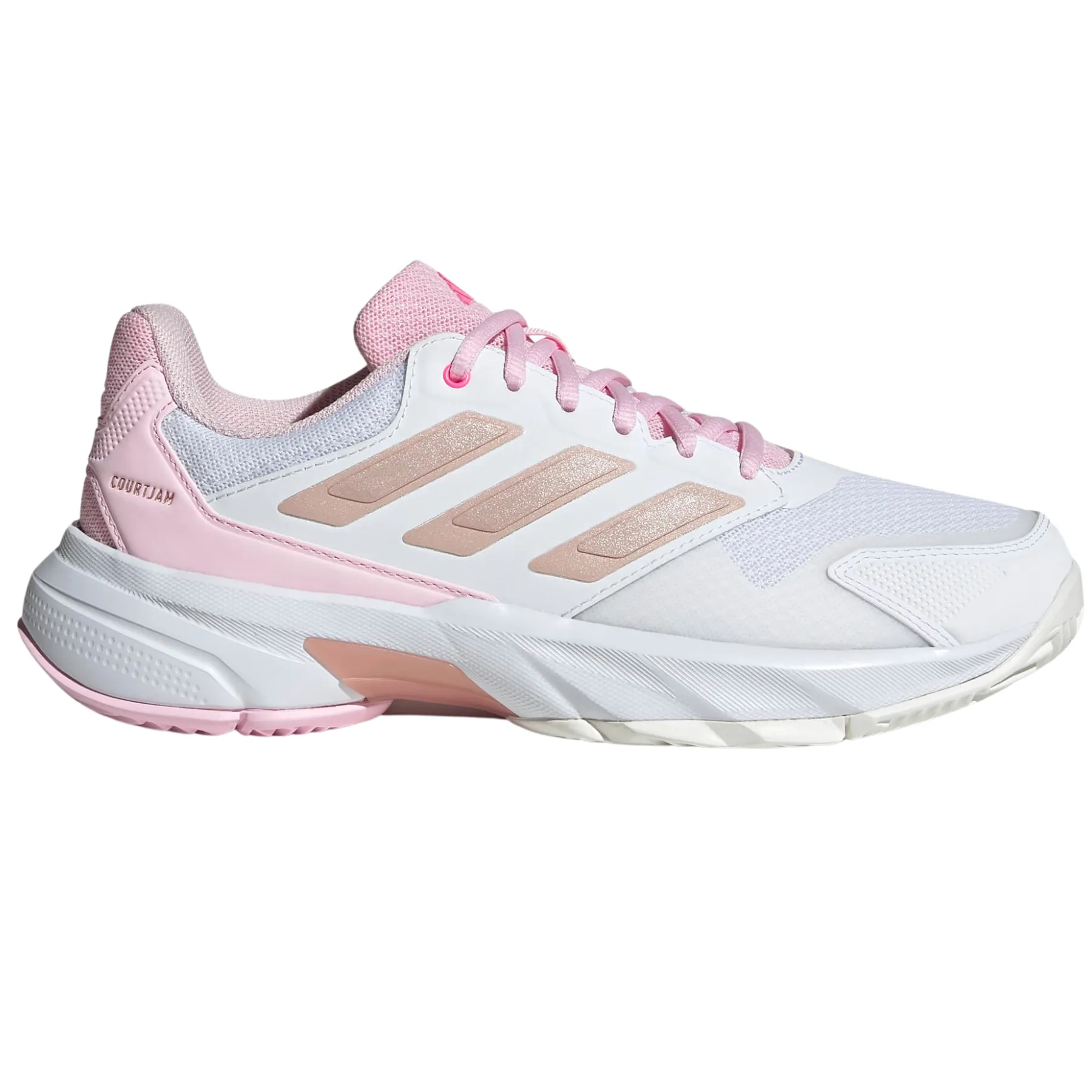 Adidas Courtjam Control 3 Women Tennis Shoes - White/Silver Metallic/Lucid Pink Comfort Padding Tread Pattern