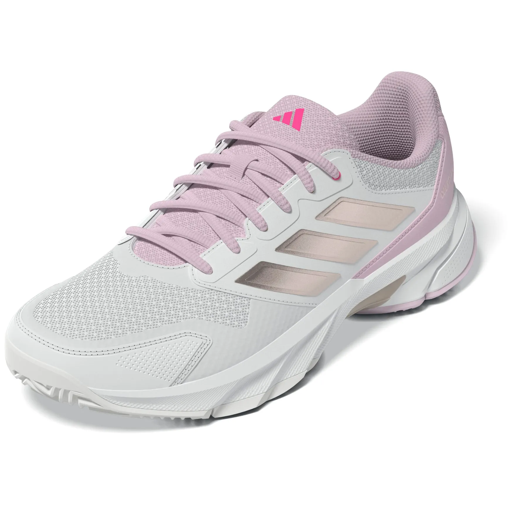 Adidas Courtjam Control 3 Women Tennis Shoes - White/Silver Metallic/Lucid Pink Cardio Training Stability Cushion
