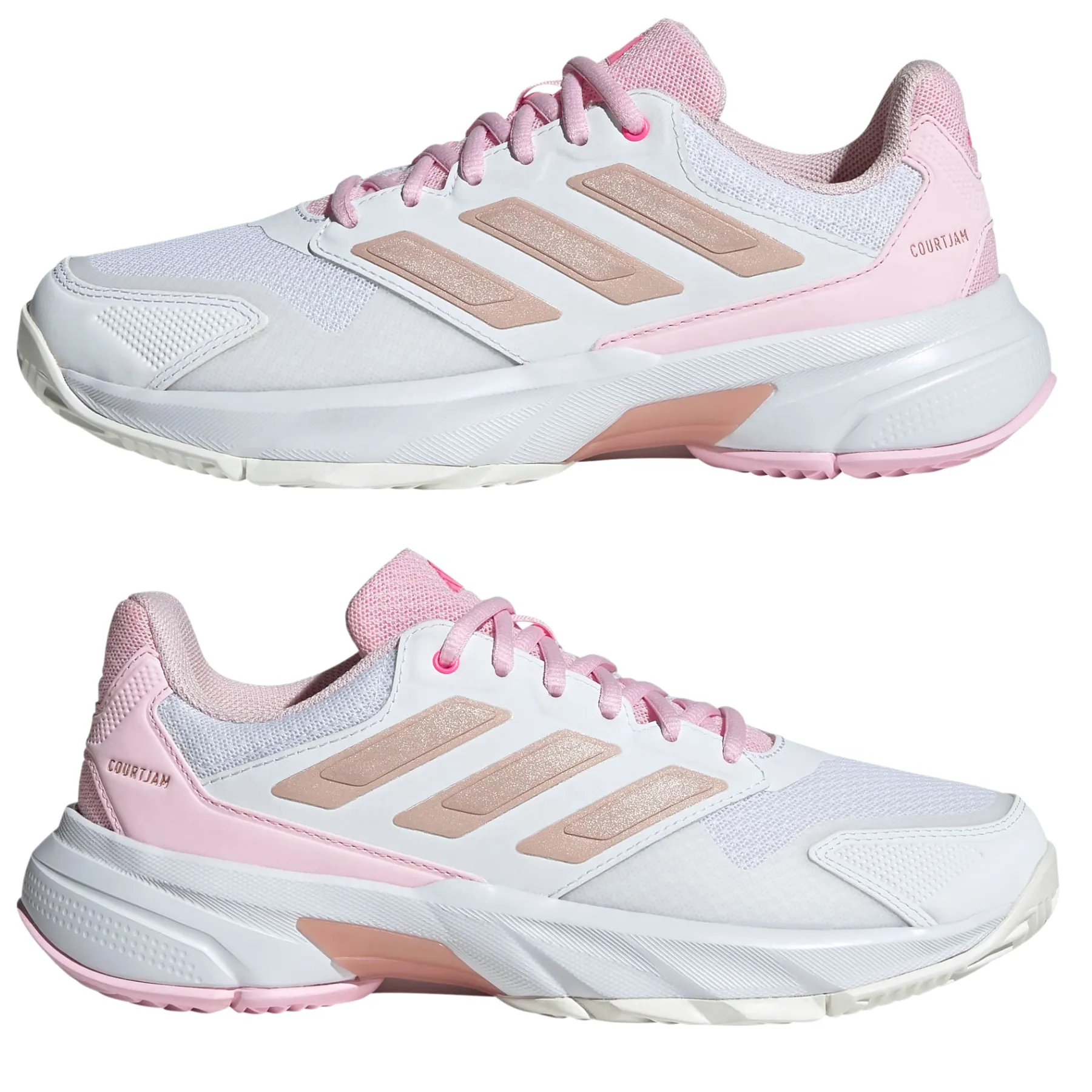 Street Fit Comfort Fit Adidas Courtjam Control 3 Women Tennis Shoes - White/Silver Metallic/Lucid Pink