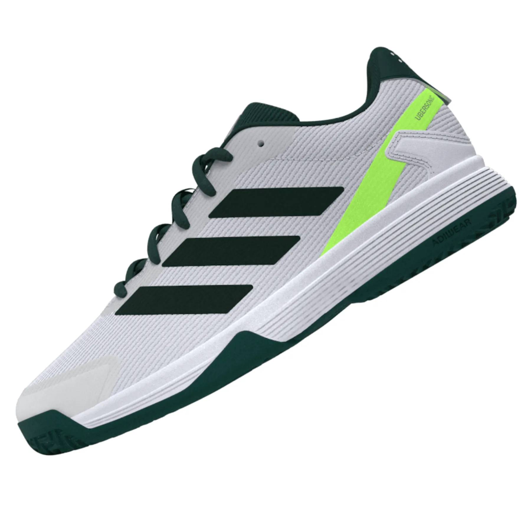 Adidas Ubersonic Junior Tennis Shoes - Pure Teal/Silver Metallic/ Lucid Lemon Cushioned Feel Padded Tongue