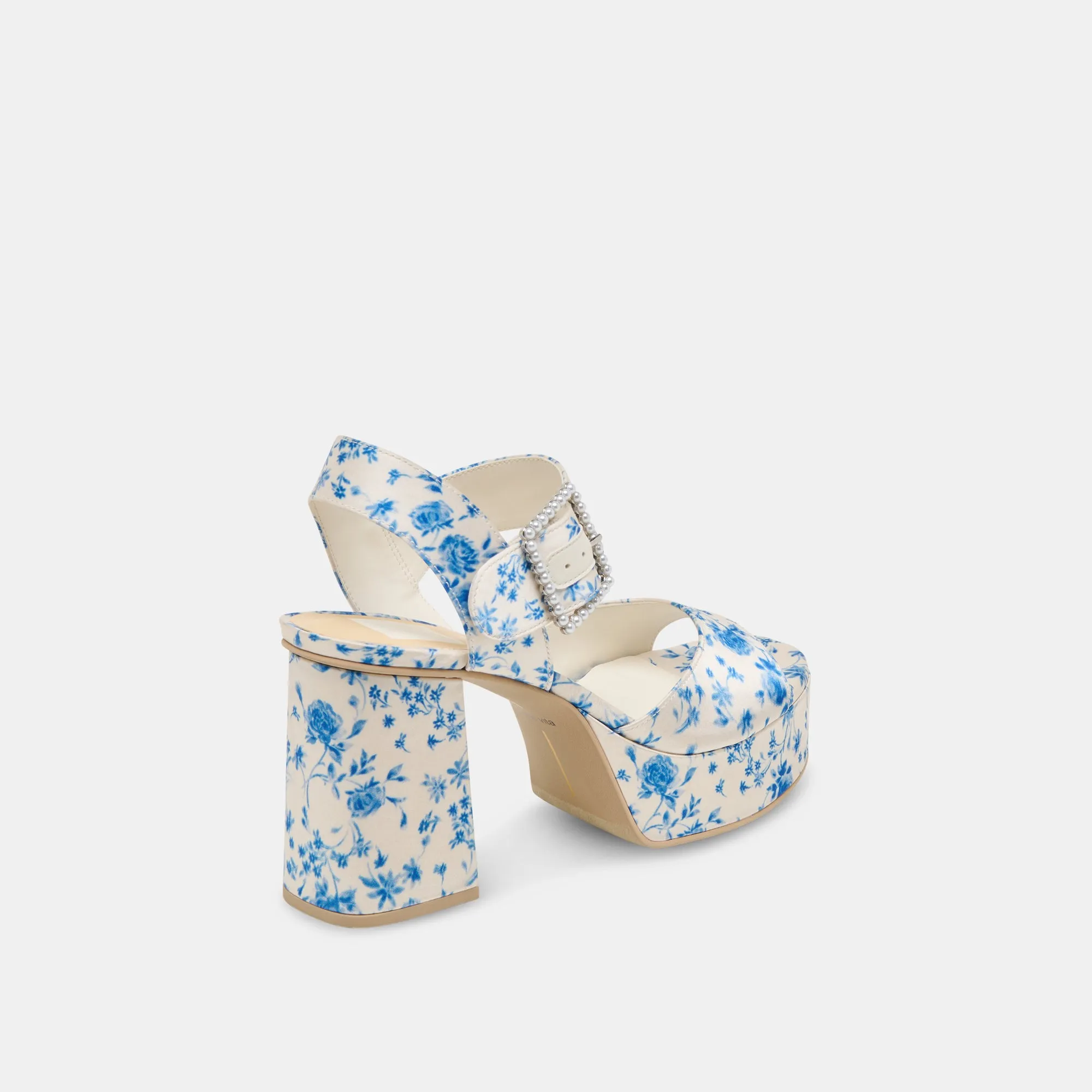 Cushioned heel BOBBY PEARL HEELS BLUE FLORAL SATIN