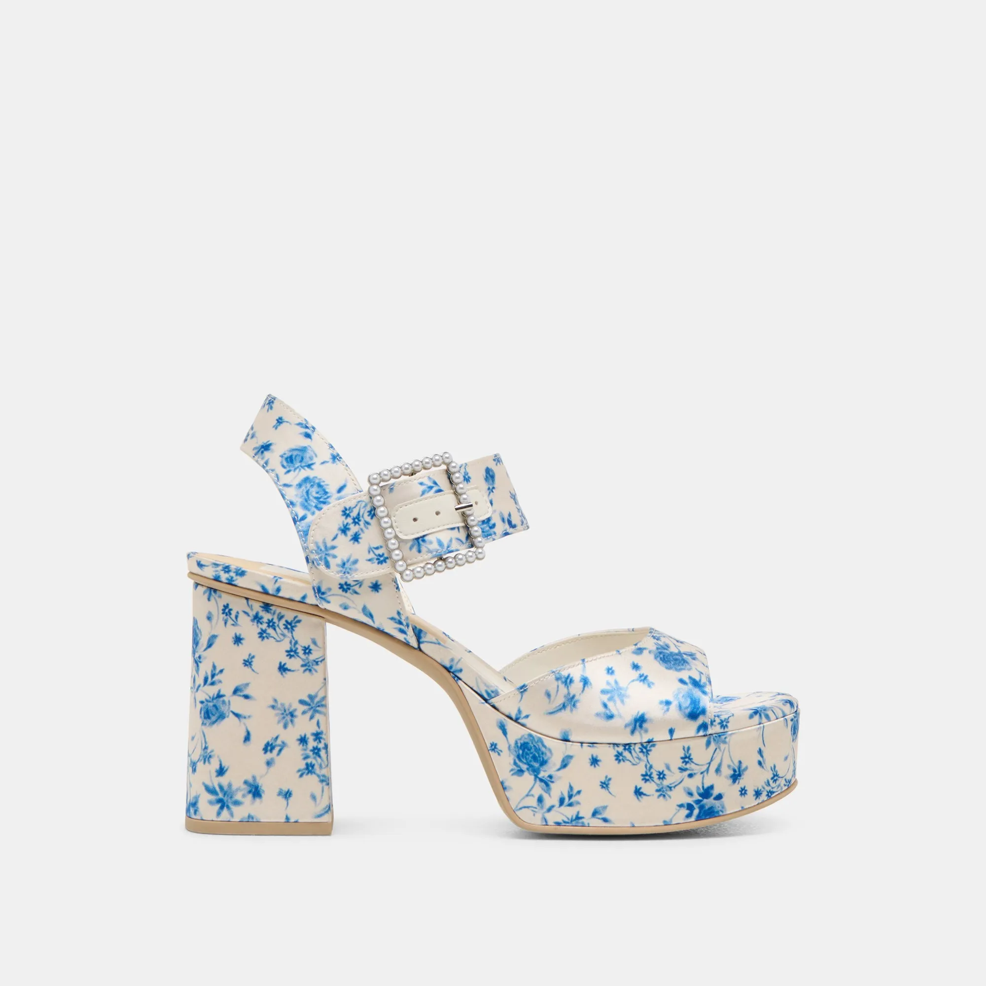 Christmas Party Heels BOBBY PEARL HEELS BLUE FLORAL SATIN
