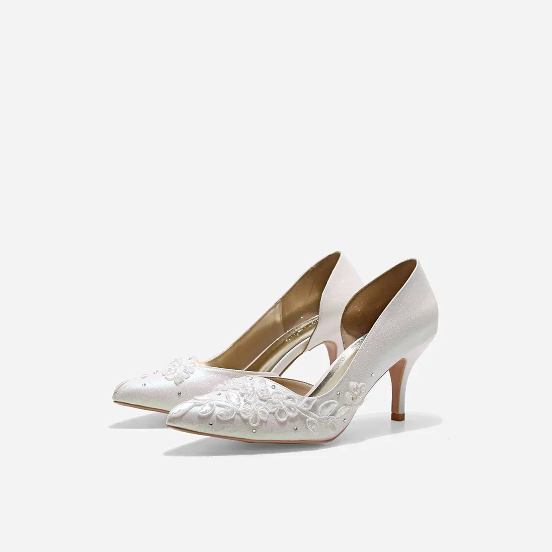 Lady Cynthia White Glitter Heels Floral Stilettos