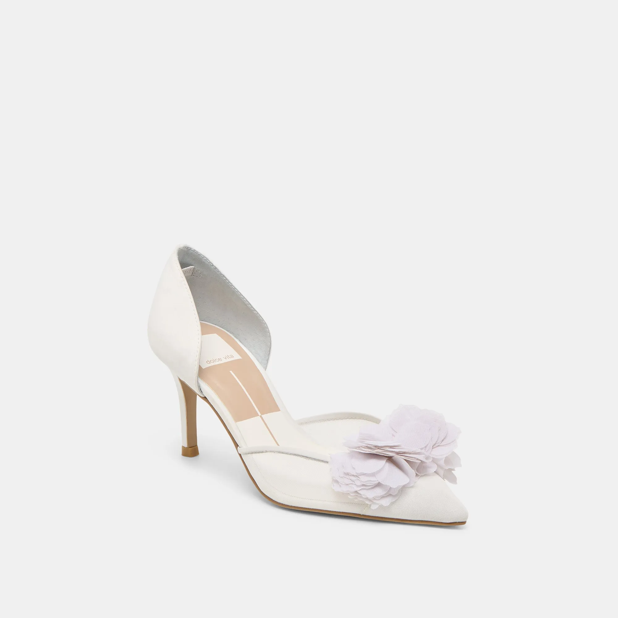 Square Toe Retro Bridal Shoes EVELIN HEELS WHITE MESH