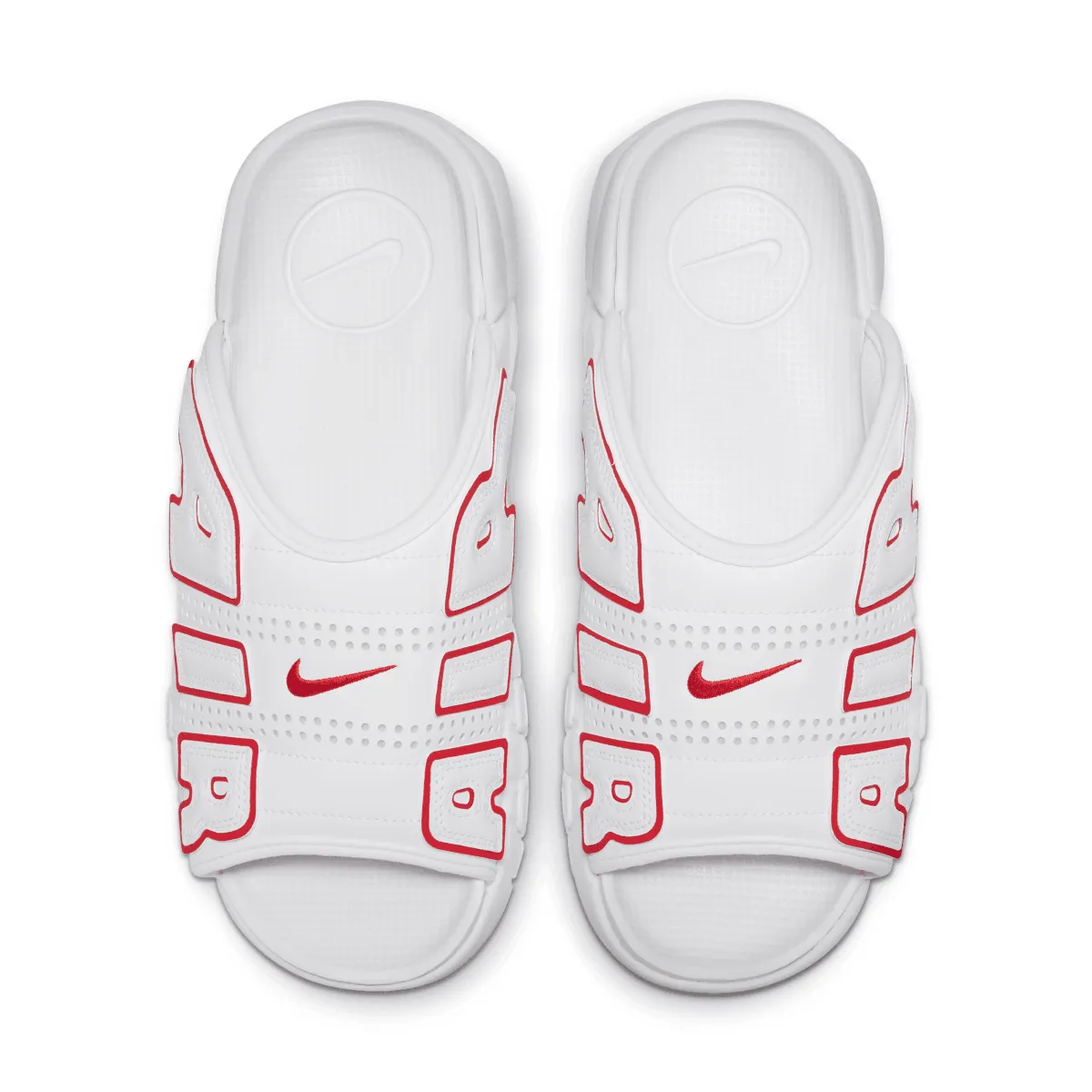 Air More Uptempo Slide 'White Red' Woven Texture Pressure Dispersion