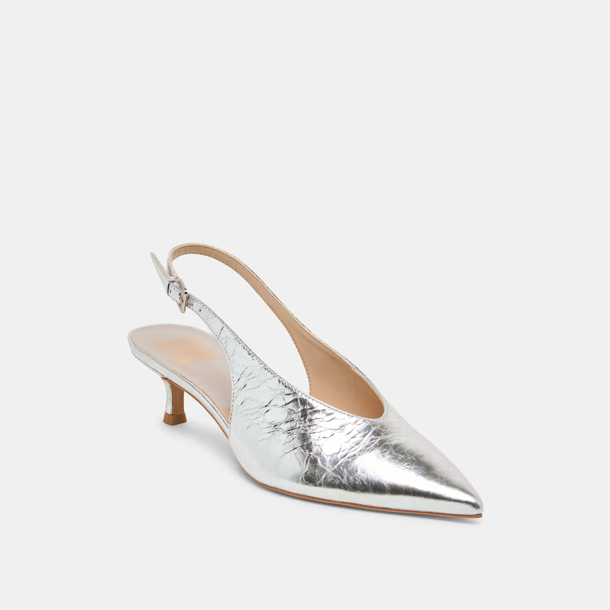 ALENNA HEELS SILVER DISTRESSED LEATHER Adjustable Straps