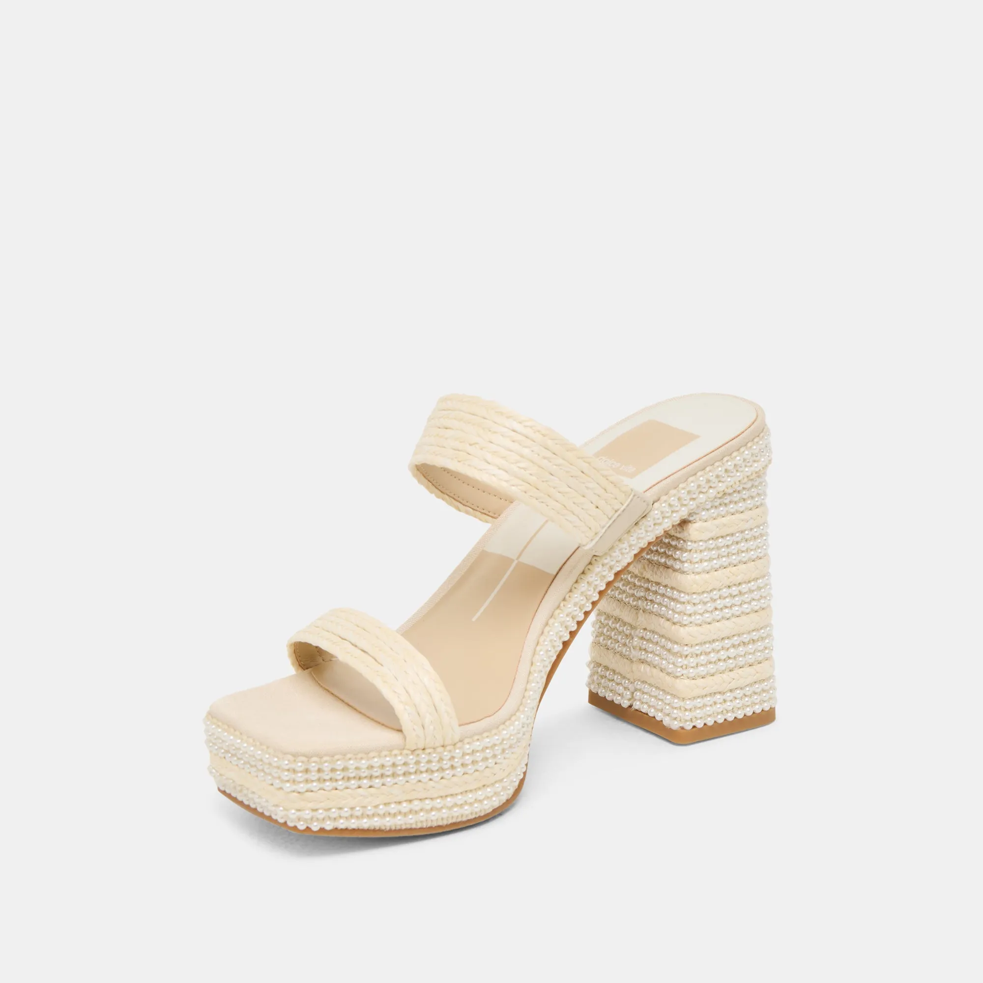 Luxury Dress Shoes Comfortable Buckle ALIYA PEARL HEELS VANILLA RAFFIA