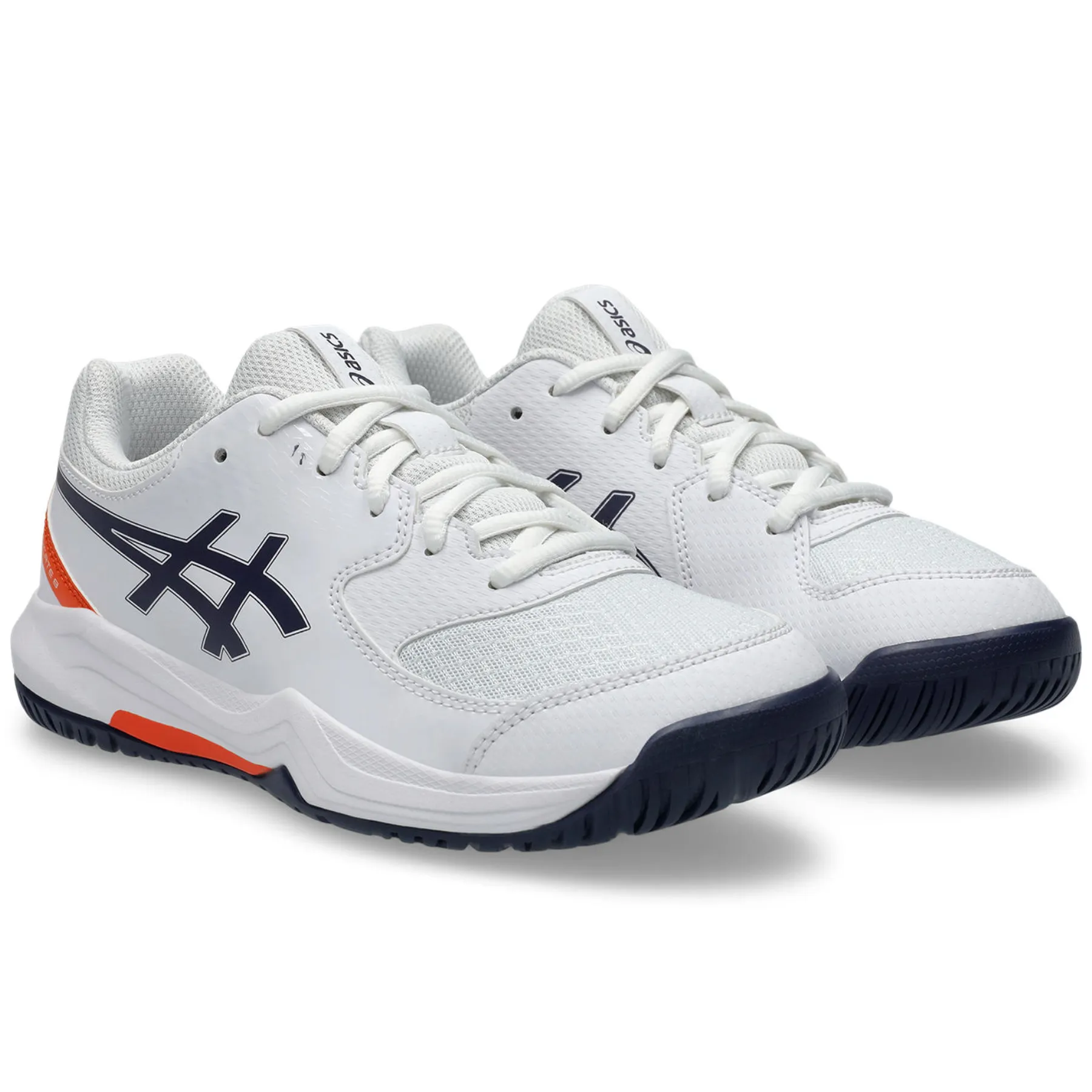 Comfortable Heel Neutral Color Asics Gel-Dedicate 8 GS Kids Tennis Shoes - White/Indigo Fog