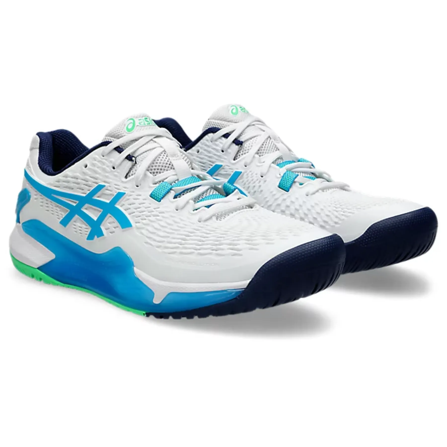 Air Circulation Lightweight Sole Asics Gel-Resolution 9 Men Tennis Shoes - White/Digital Aqua