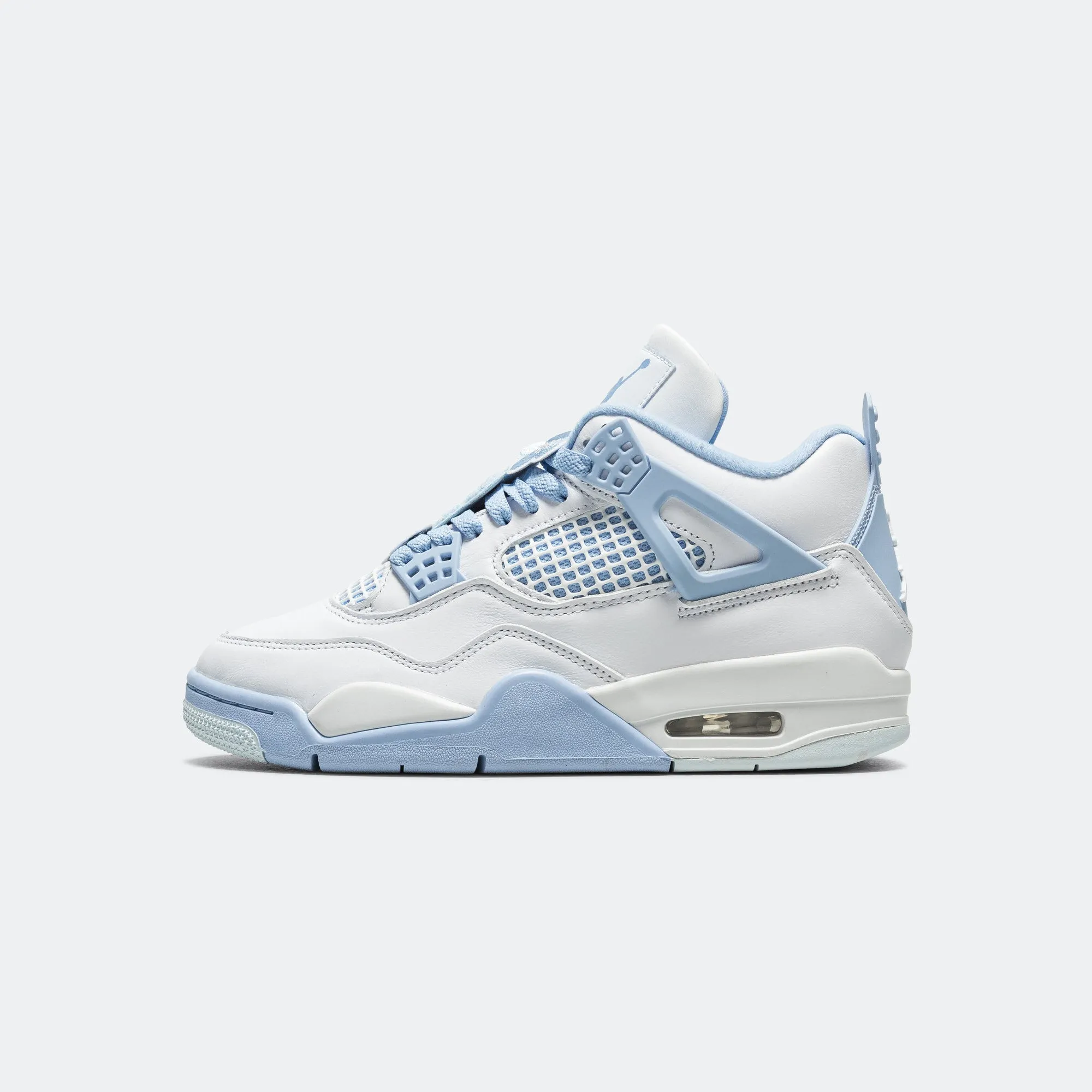 Womens Air Jordan 4 Retro - White/Aluminum-Blue Tint-Oil Green LongLasting