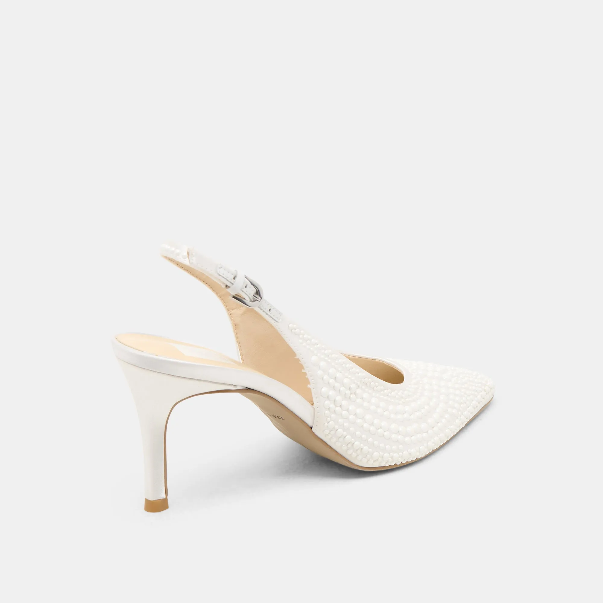 Cushioned Sole ELASI PEARL HEELS TRUE WHITE SATIN