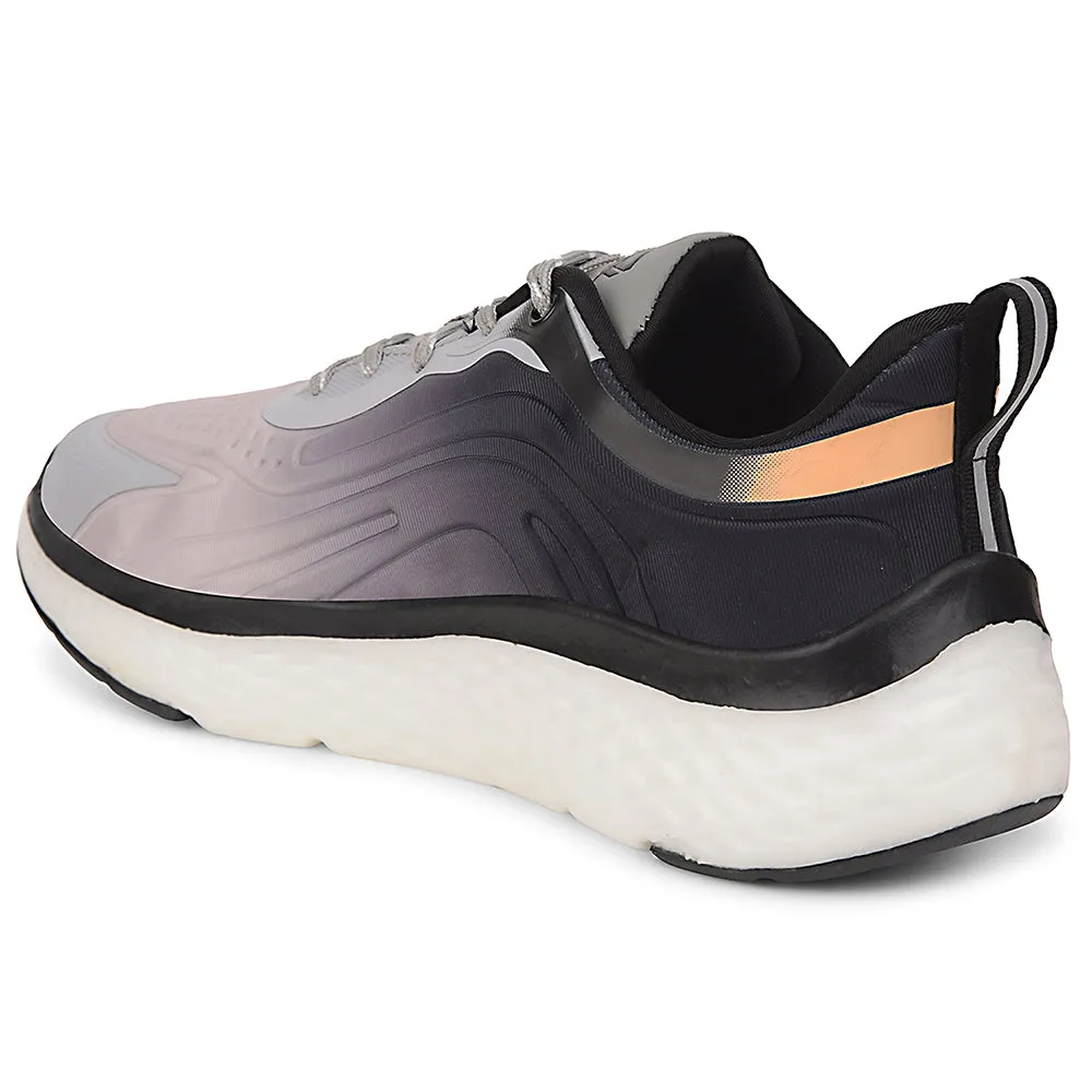 Leap7x Black Sports Lacing Running Shoes For Men NITRUN-10 By Liberty multi - density sole shoes