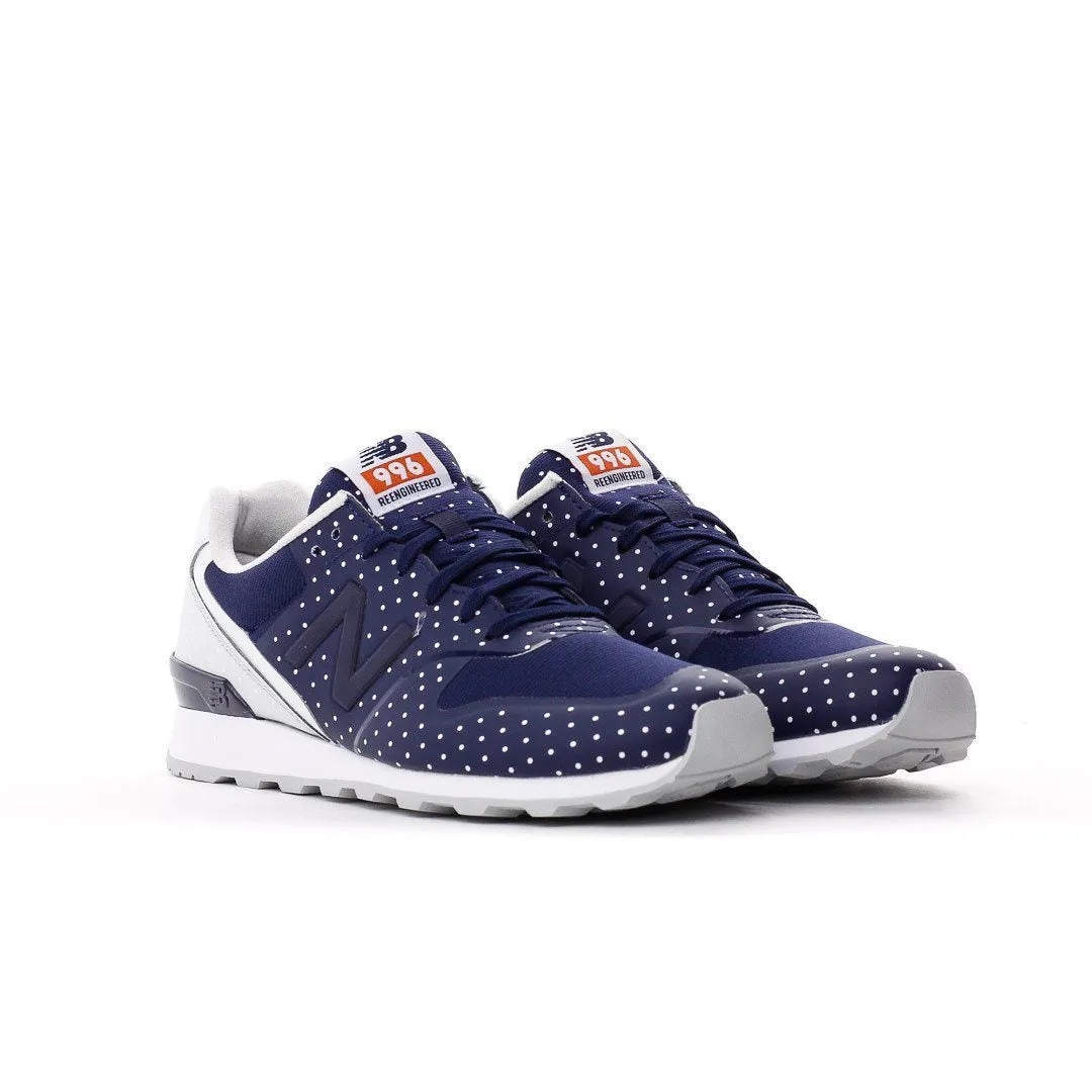 NEW BALANCE CLASSIC WOMEN BLUE WHITE DOTS RE-ENGINEERED WR996KP races amazing comfort