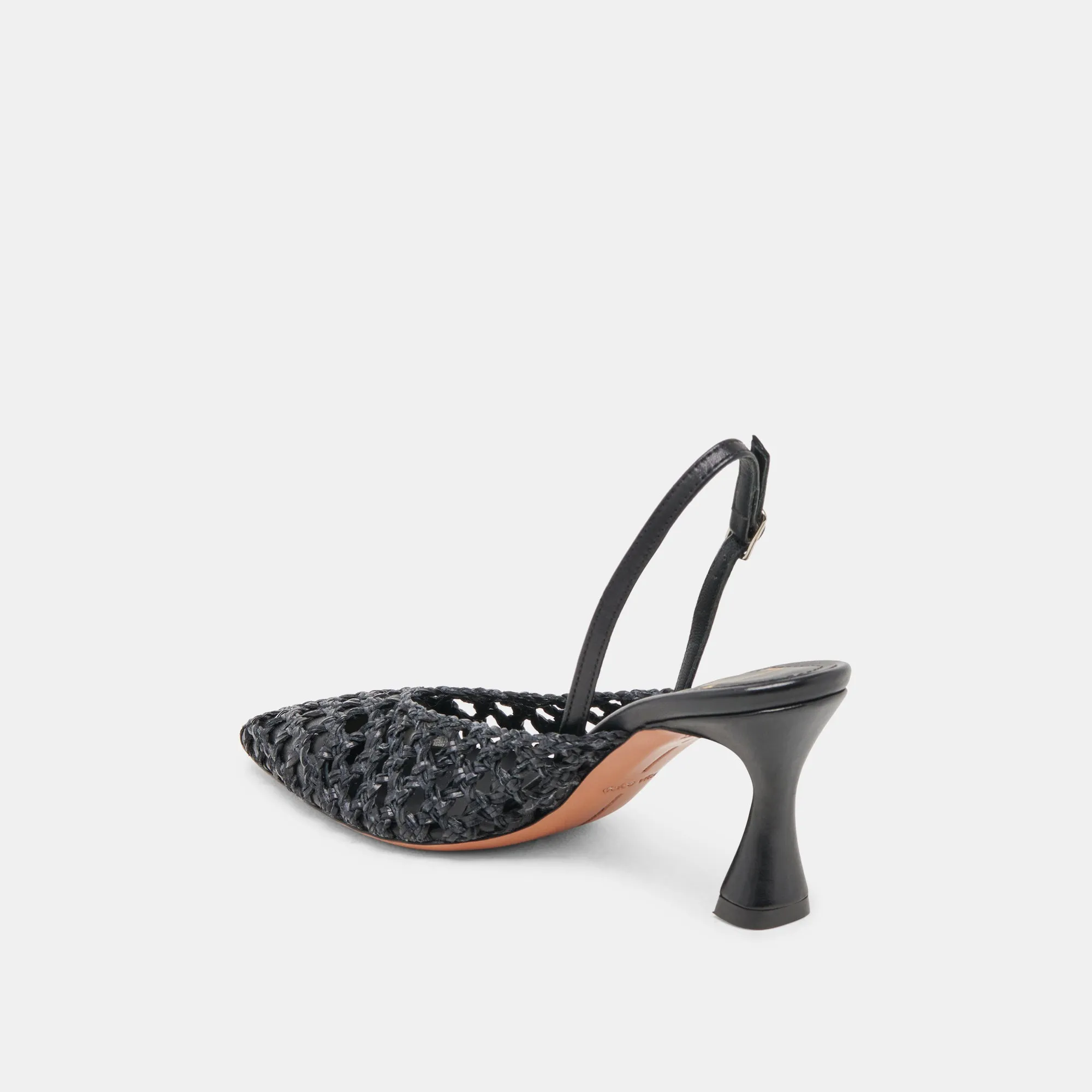 GLORIA HEELS BLACK WOVEN Elastic Goring Open Toe Wedges