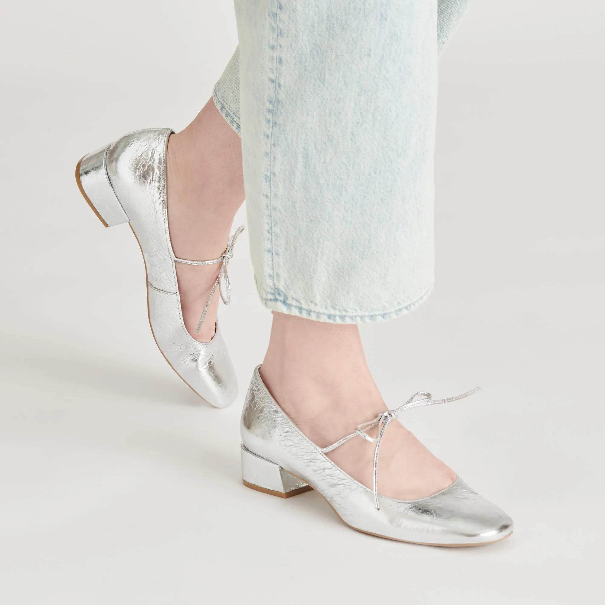 Bohemian Style Heels ARDIEN HEELS SILVER CRINKLE PATENT