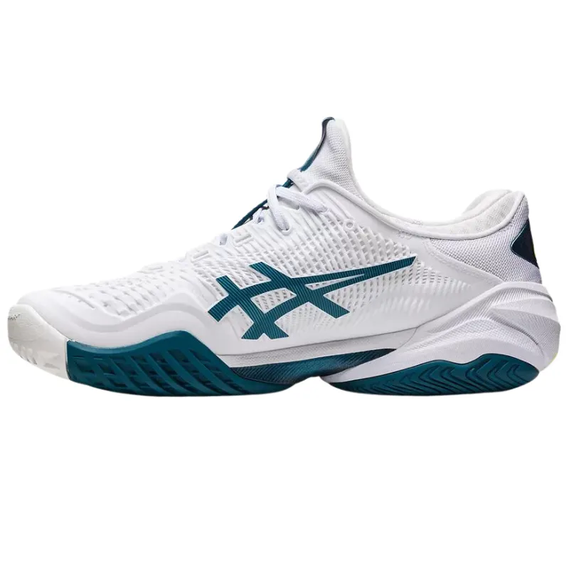 Asics Court FF 3 Mens Tennis Shoes - White / Gris Blue Lace Closure synthetic leather