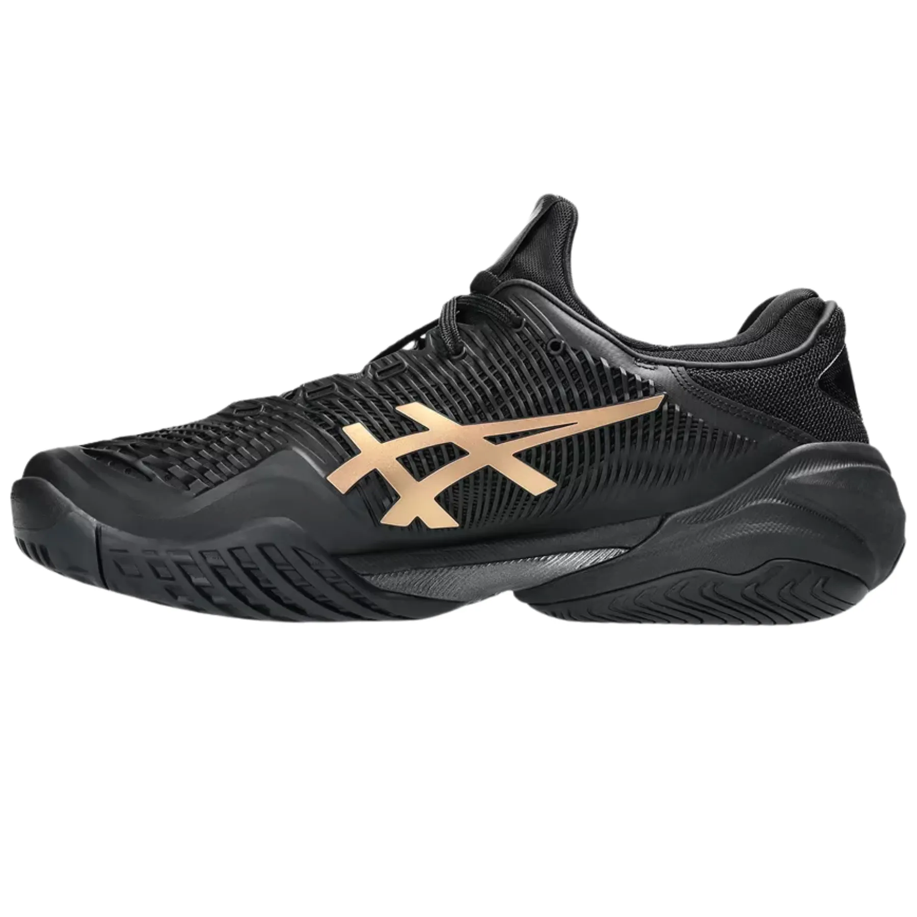 Agile Step Long distance Asics Court FF 3 Novak Night Energy Hard Court Mens Tennis Shoes - Black/Prism Gold