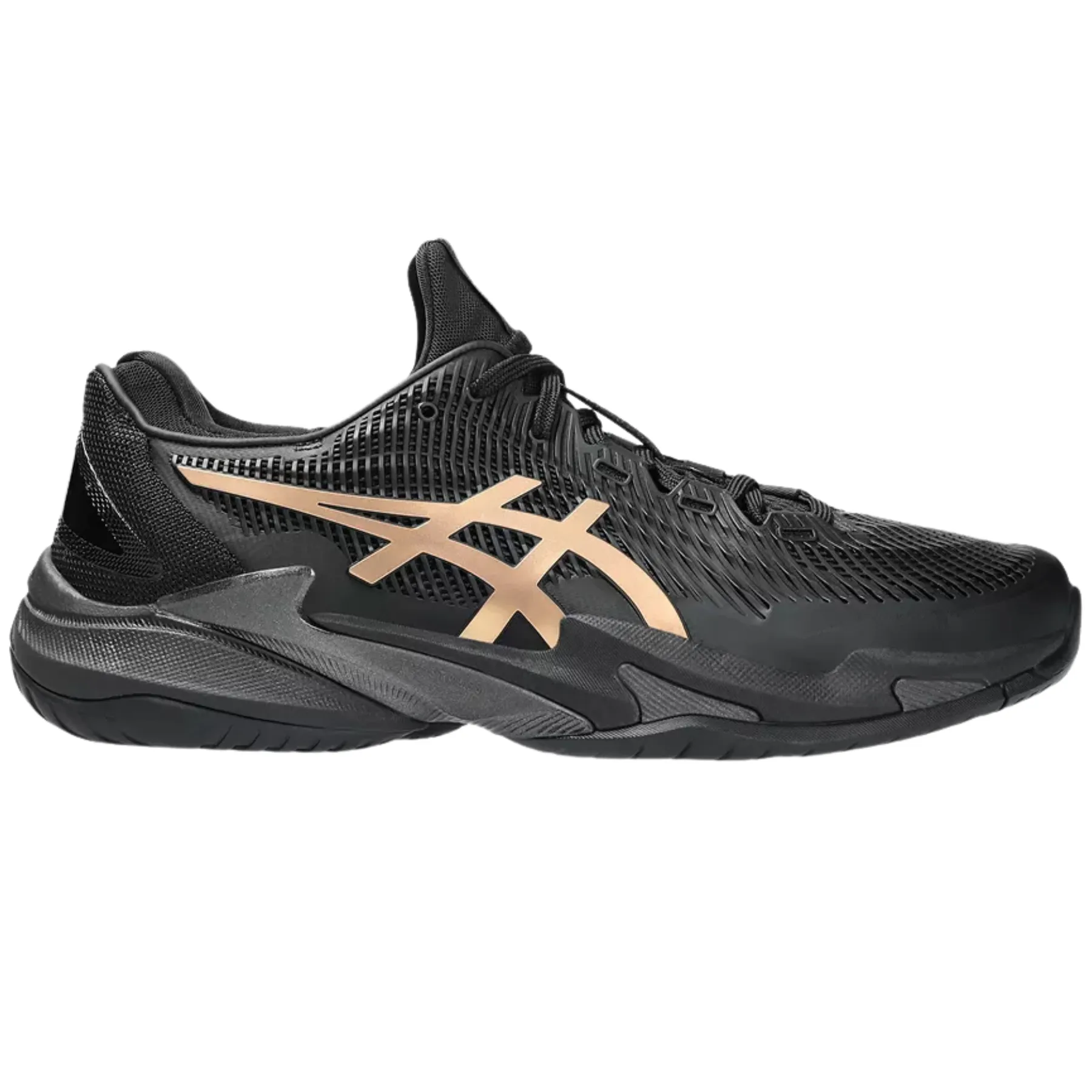 Asics Court FF 3 Novak Night Energy Hard Court Mens Tennis Shoes - Black/Prism Gold Street Fit Versatile Fit