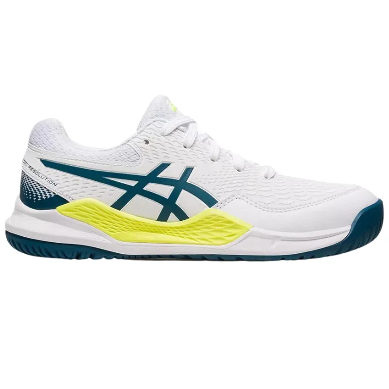 Dry Lining Classic Asics Gel Resolution 9 GS White / Restful Teal  Kids Tennis Shoes