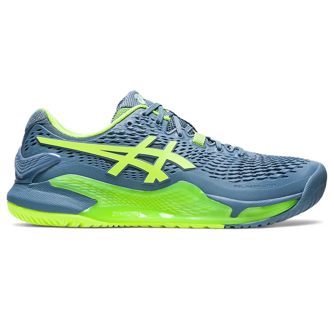 Shock Resistant Asics Gel-Resolution 9 Tennis Shoes - Steel Blue/Hazard Green