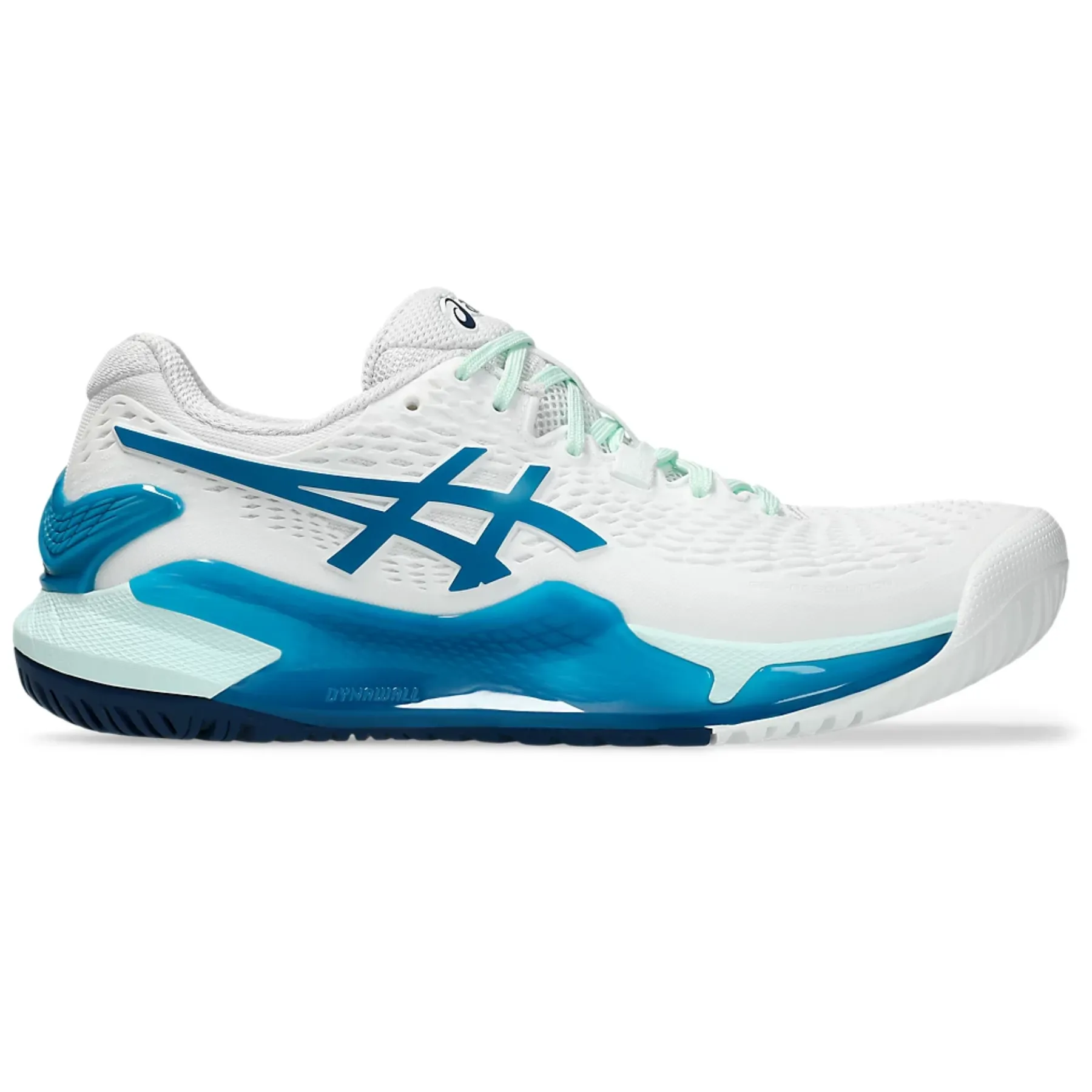 Asics Gel-Resolution 9 Women Tennis Shoes - White/Teal Blue Training Gear
