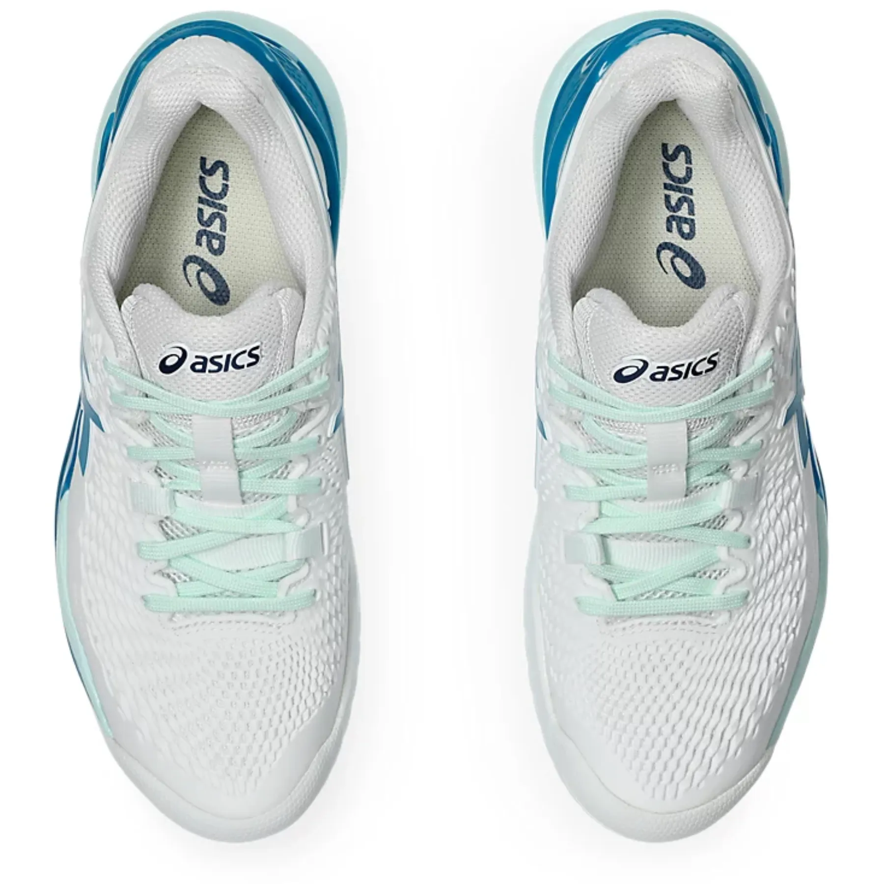 Soft Sole Asics Gel-Resolution 9 Women Tennis Shoes - White/Teal Blue