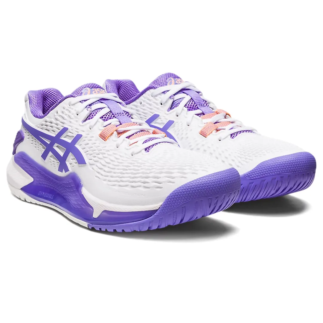 Asics Women Gel Resolution 9 Tennis Shoes - White/Amethyst Shock Resistance