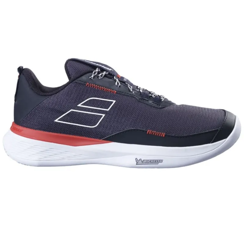 Mid Top Zip Up Design Babolat  SFX Evo Clay Men  Tennis Shoes - Black/Fiesta Red