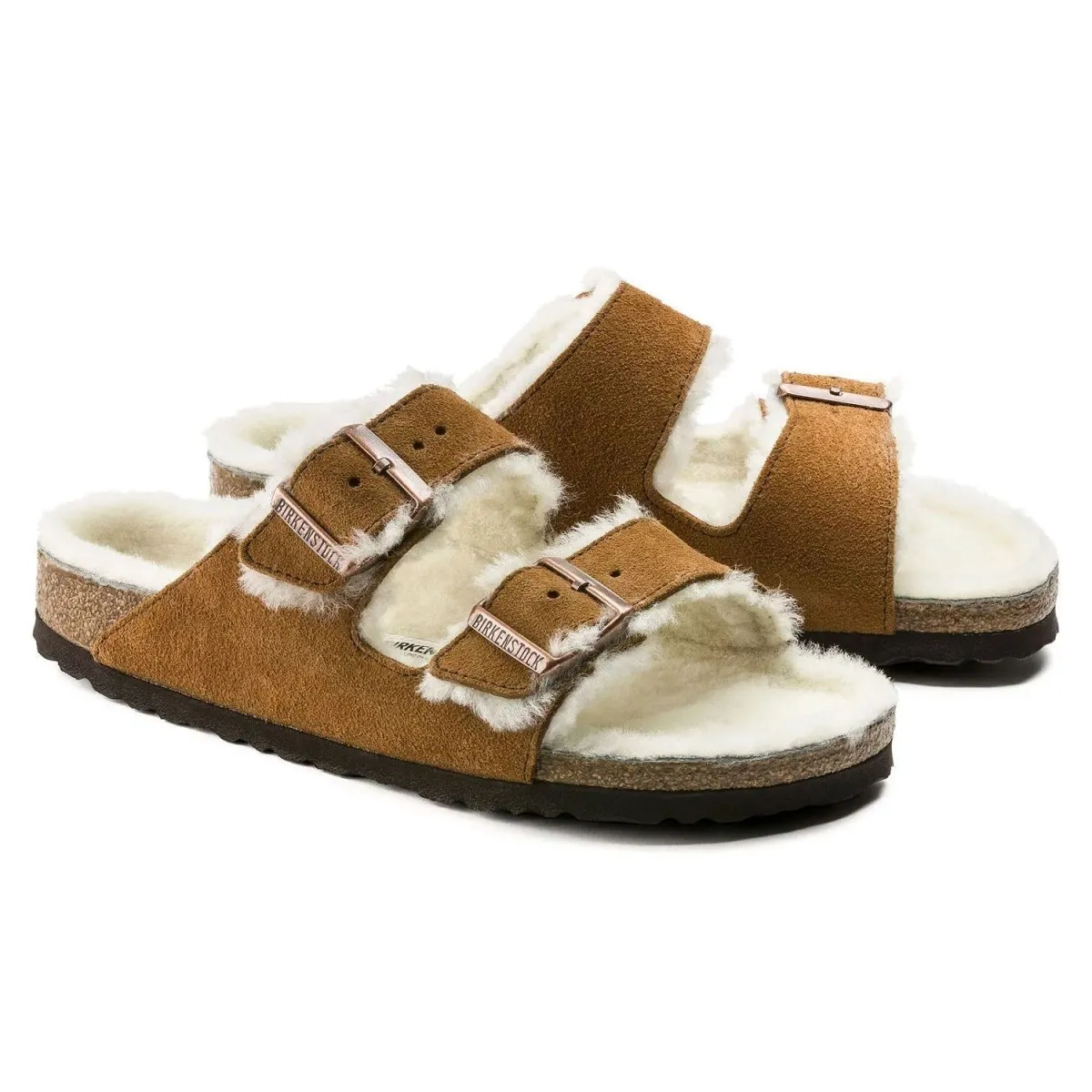 Birkenstock Men's Arizona Shearling Mink Suede Carefree Fit Adjustable   fit