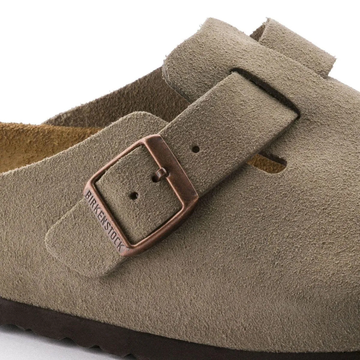 Birkenstock Men's Boston Soft Footbed Taupe Suede Minimal Stitch