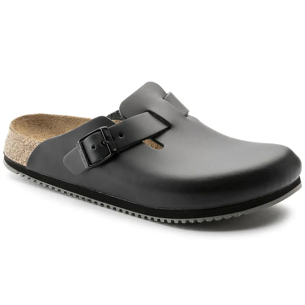 Birkenstock Men's Boston Supergrip Black Leather Fashionable Walk