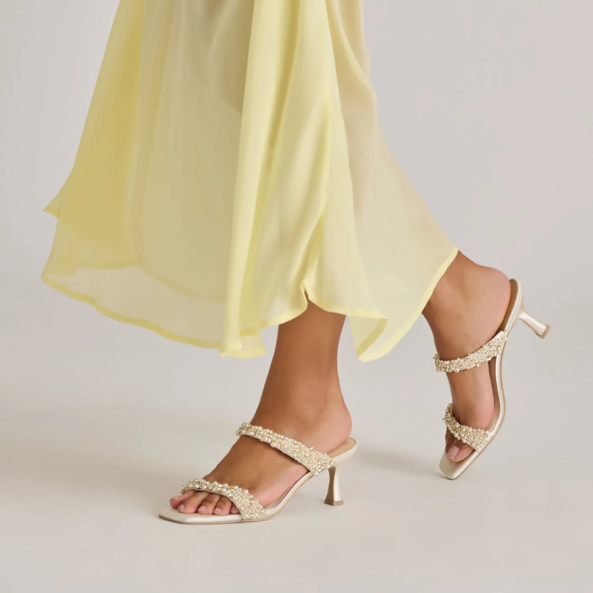 Arch support Open Toe Wedges GENORA RHINESTONE HEELS IVORY RHINESTONE