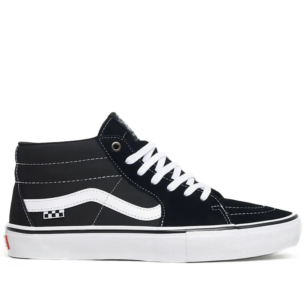 Quick Landing Flat Sole Vans Skate Grosso Mid - Black/White/Emo Leather