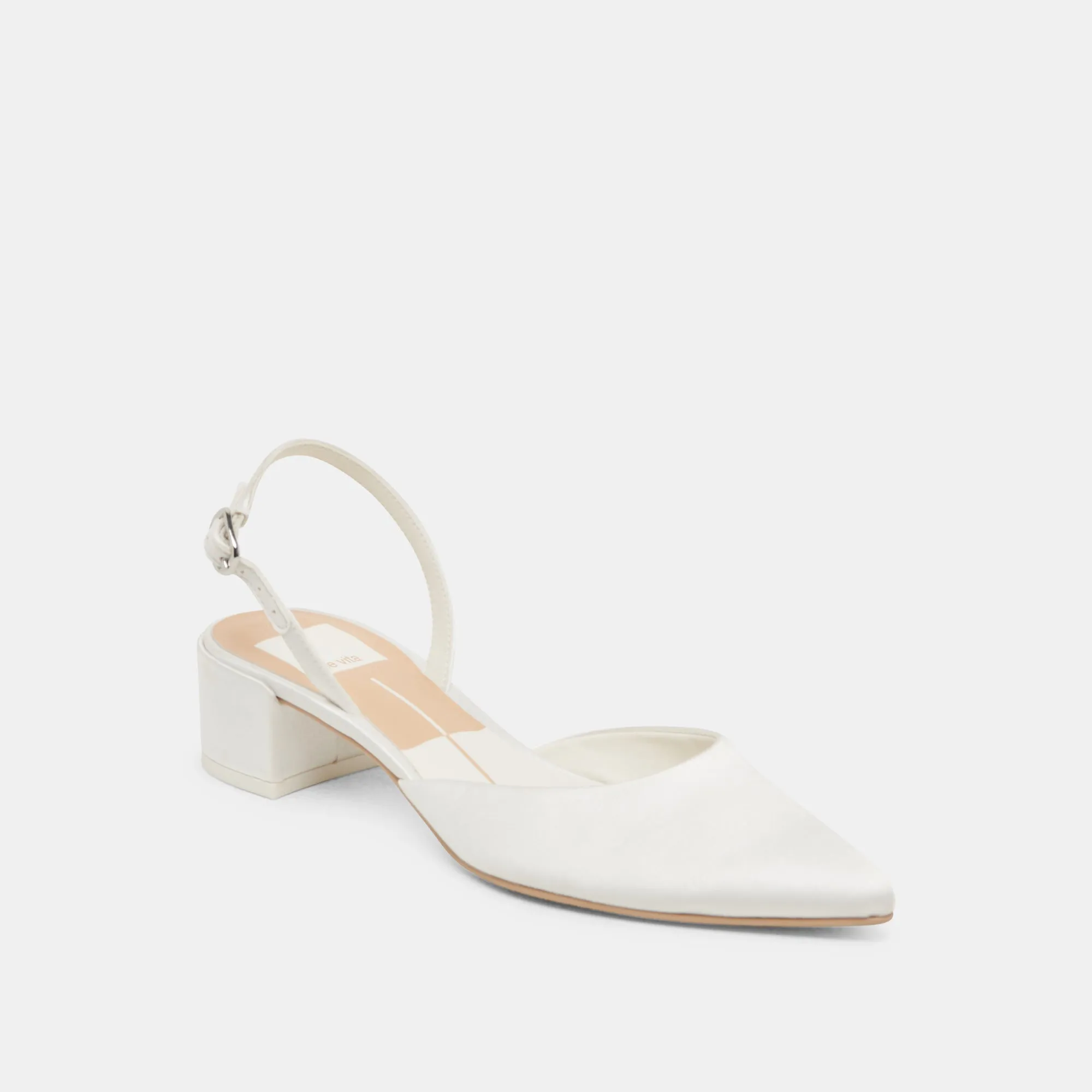 CAREL HEELS TRUE WHITE SATIN Metal hardware
