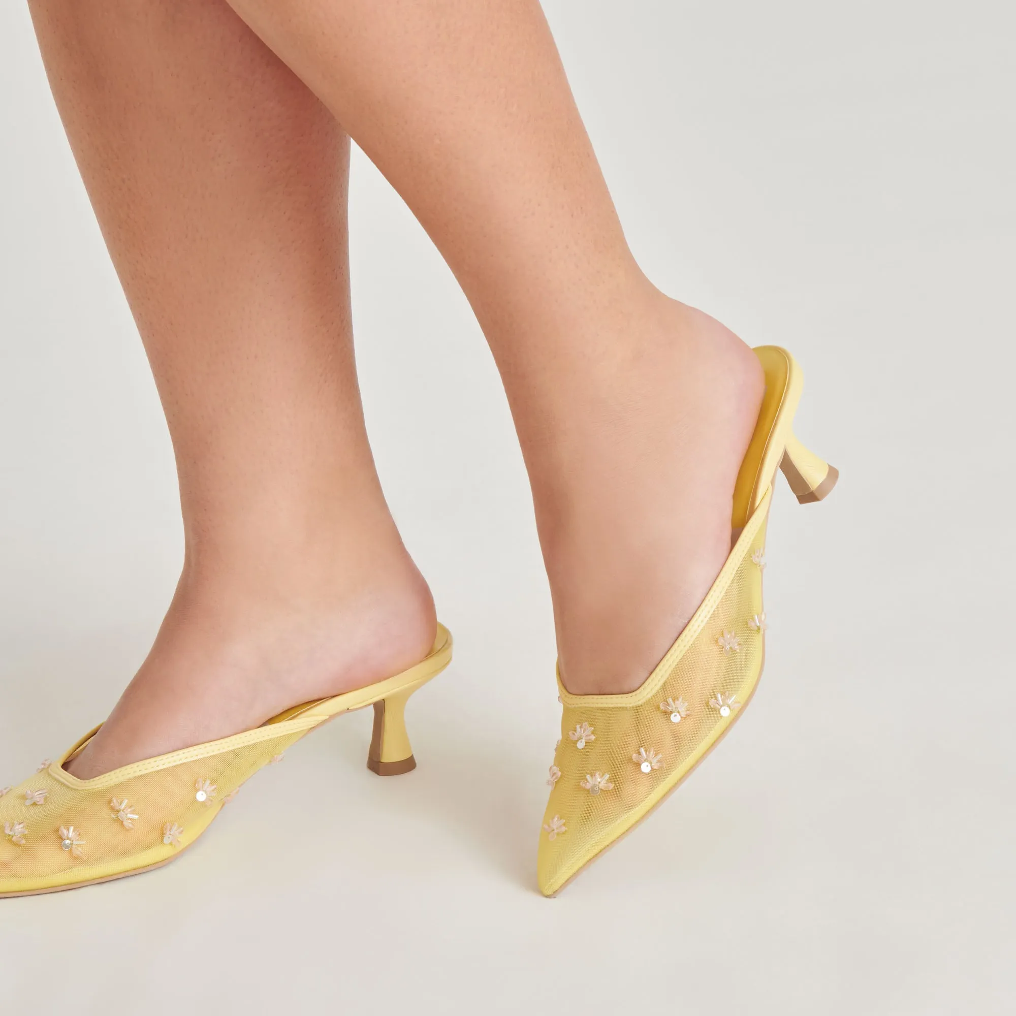 CLARA HEELS LEMON MESH Floral Design Heels