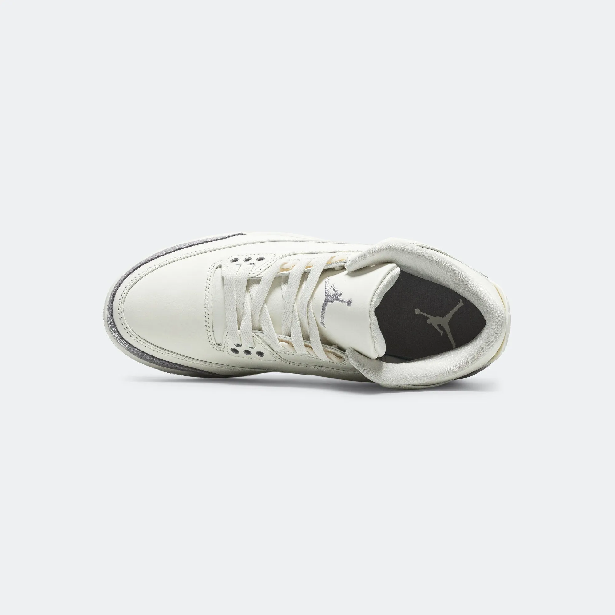 Womens Air Jordan 3 - Sail/Cement Grey-Metallic Silver Light Movement Torsional Stability System