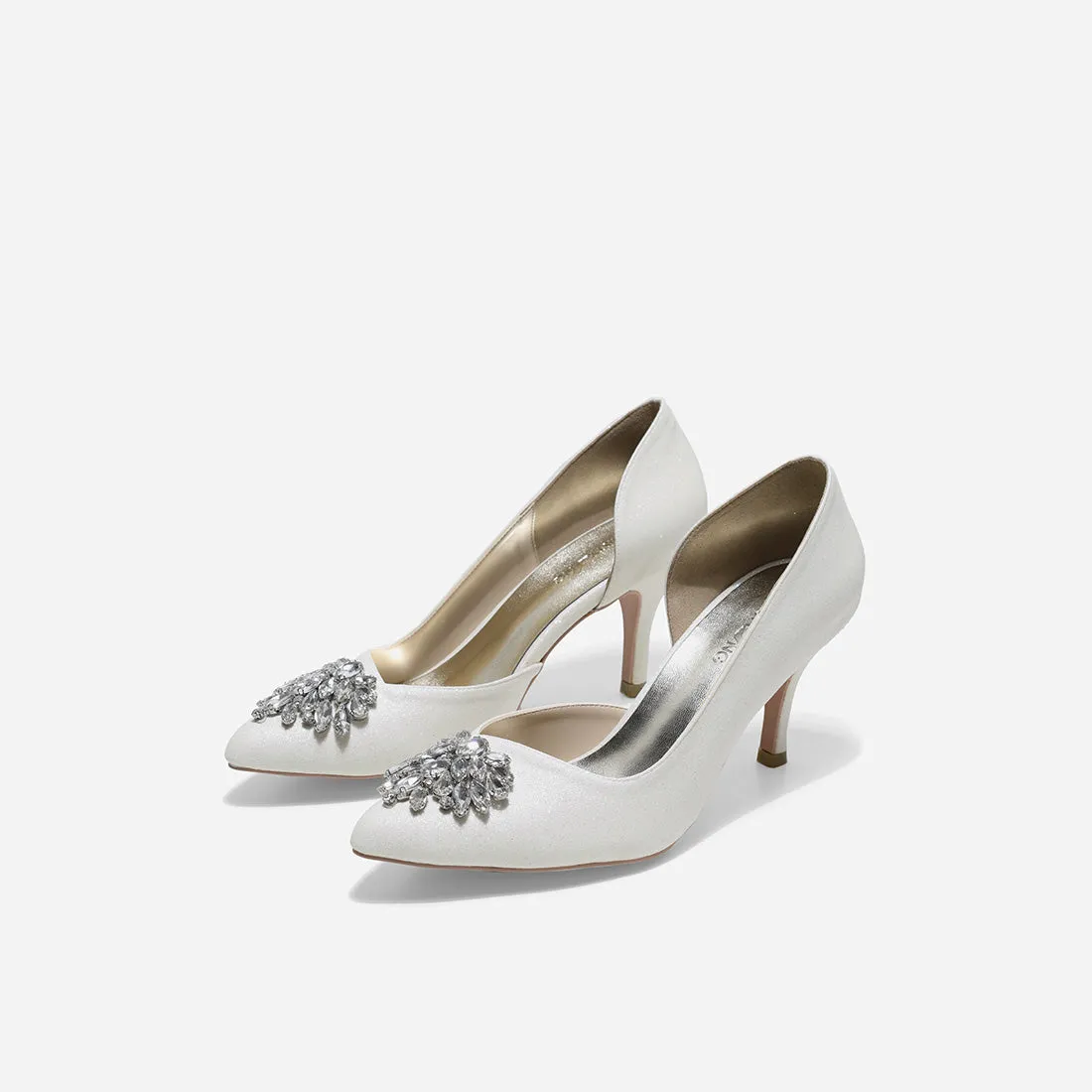 Twilight Cynthia White Pumps Metallic Stilettos Vintage Look