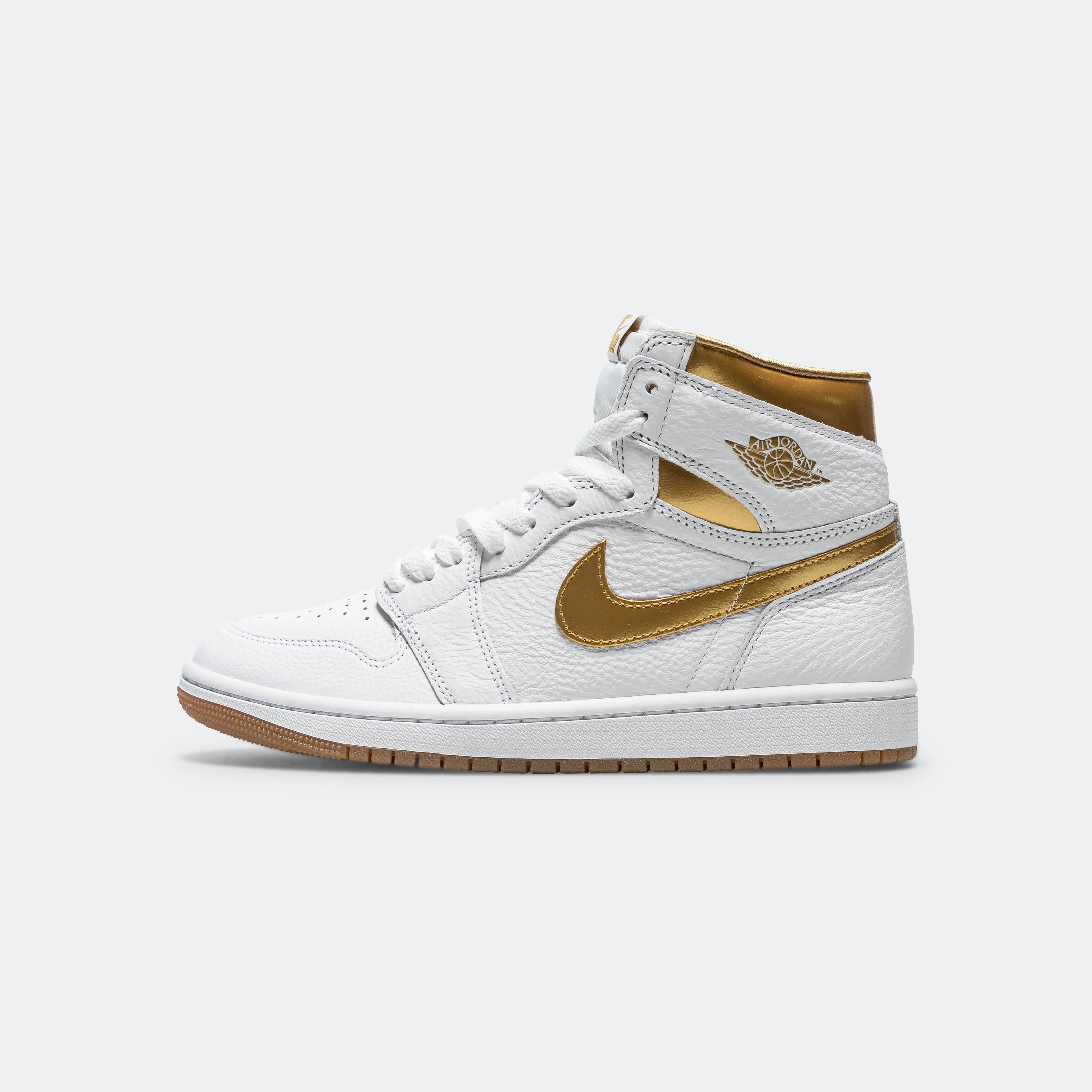 Flexible Grip Womens Air Jordan 1 Retro High OG - White/Metallic Gold-Gum Light Brown