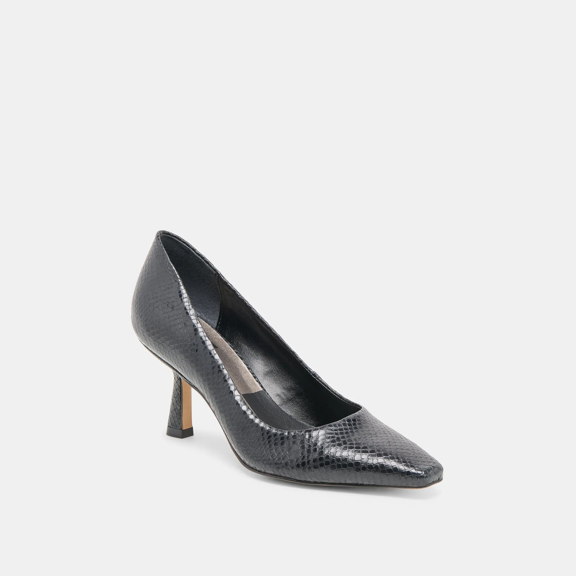 BRIONA HEELS ONYX EMBOSSED LEATHER Slip-On Heels