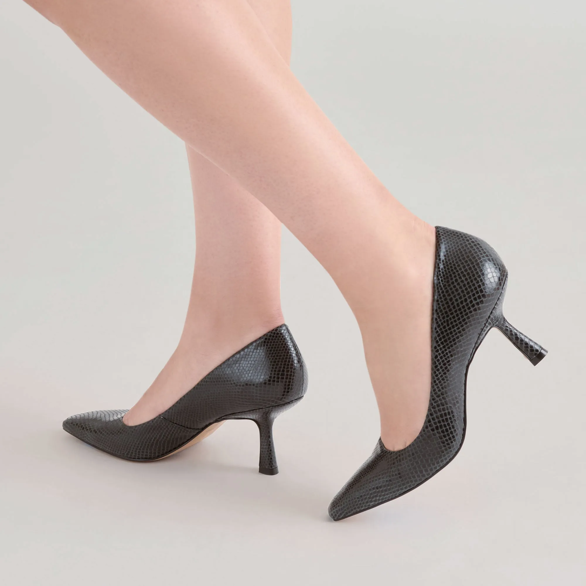 BRIONA HEELS ONYX EMBOSSED LEATHER Soft Leather Evening Stilettos