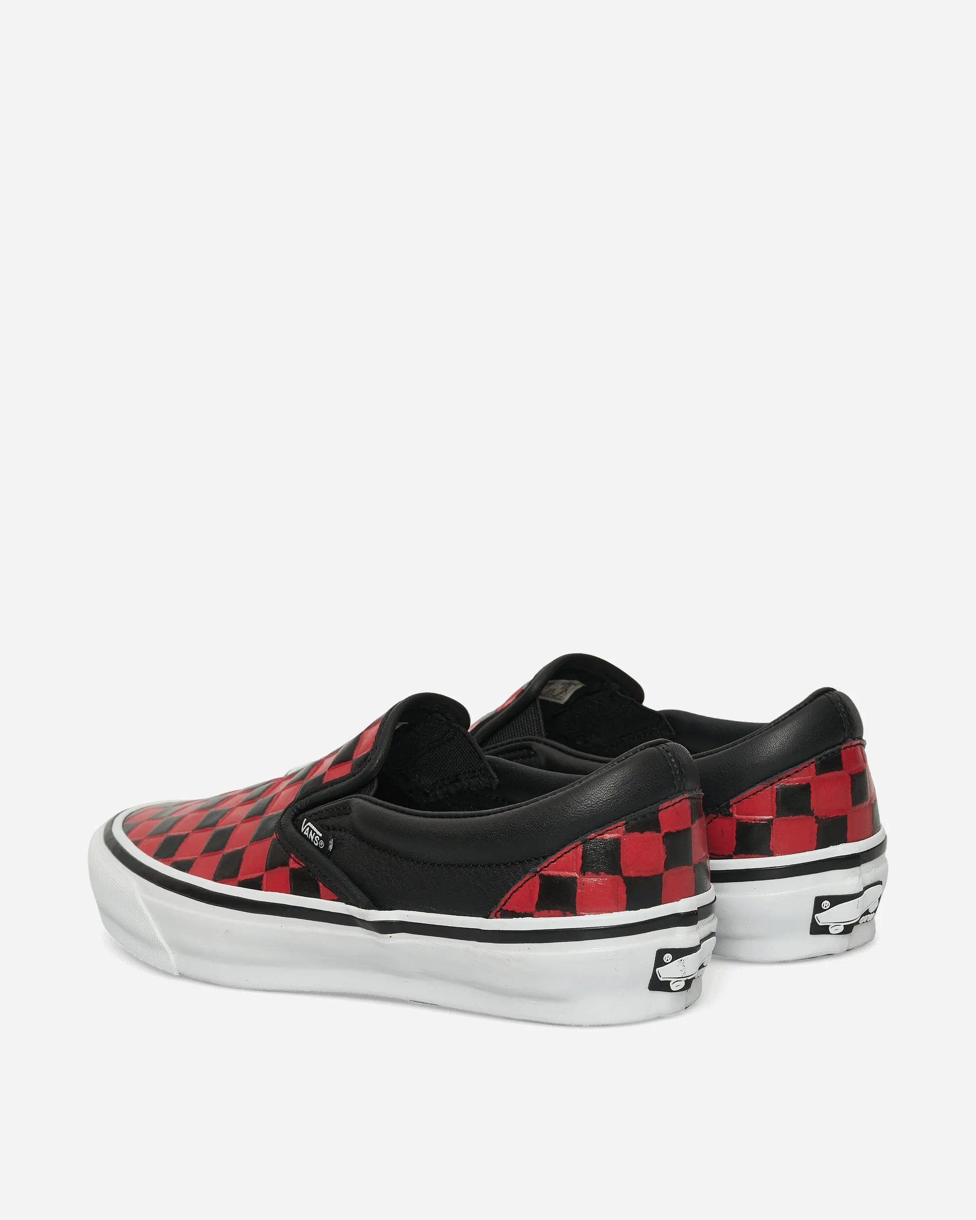 Wear   Resistant Classic Slip-On 98 Leather Check Vibram Sneakers Black / Racing Red