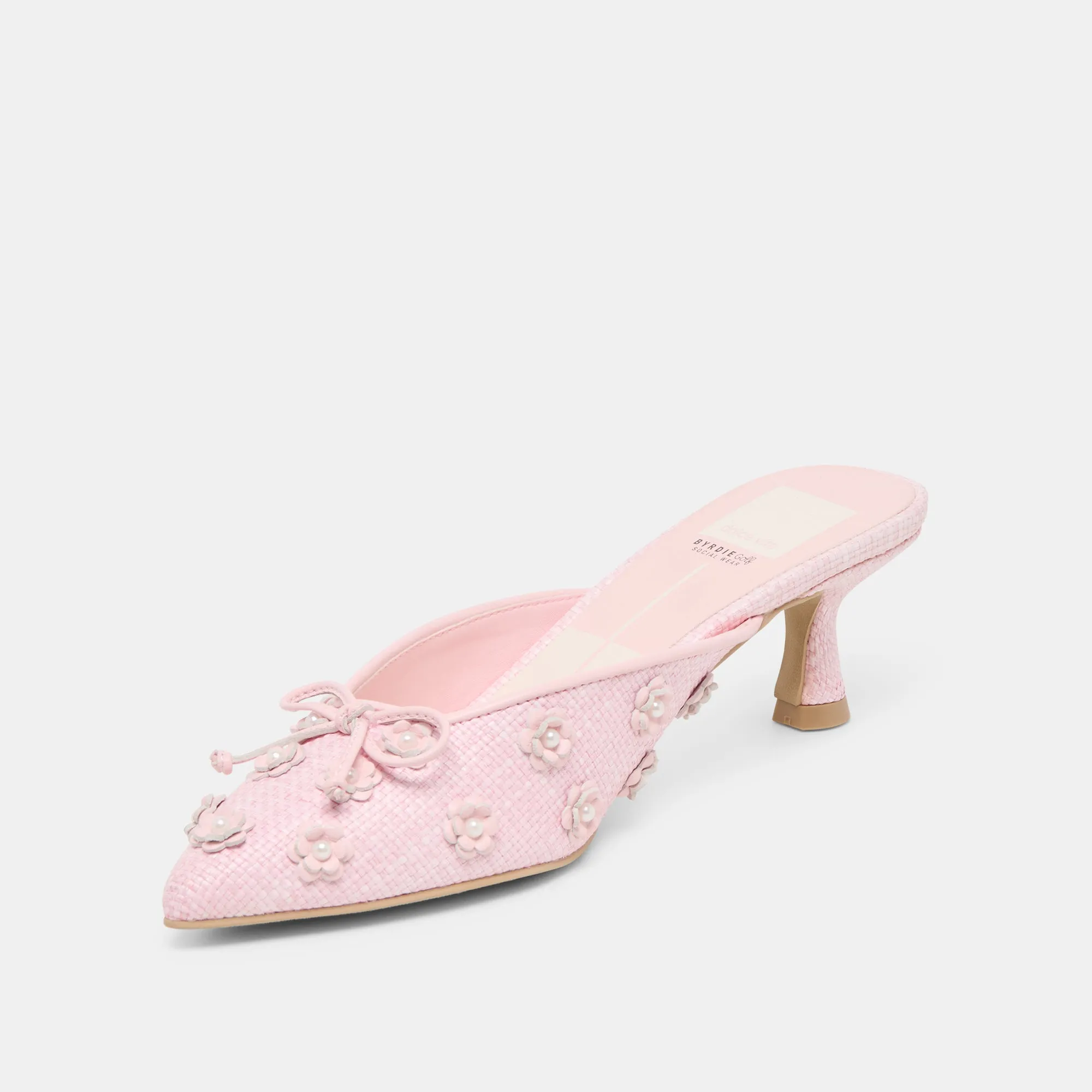 Clear Sandals for Weddings CAMILO X BYRDIE GOLF WIDE HEELS PINK RAFFIA