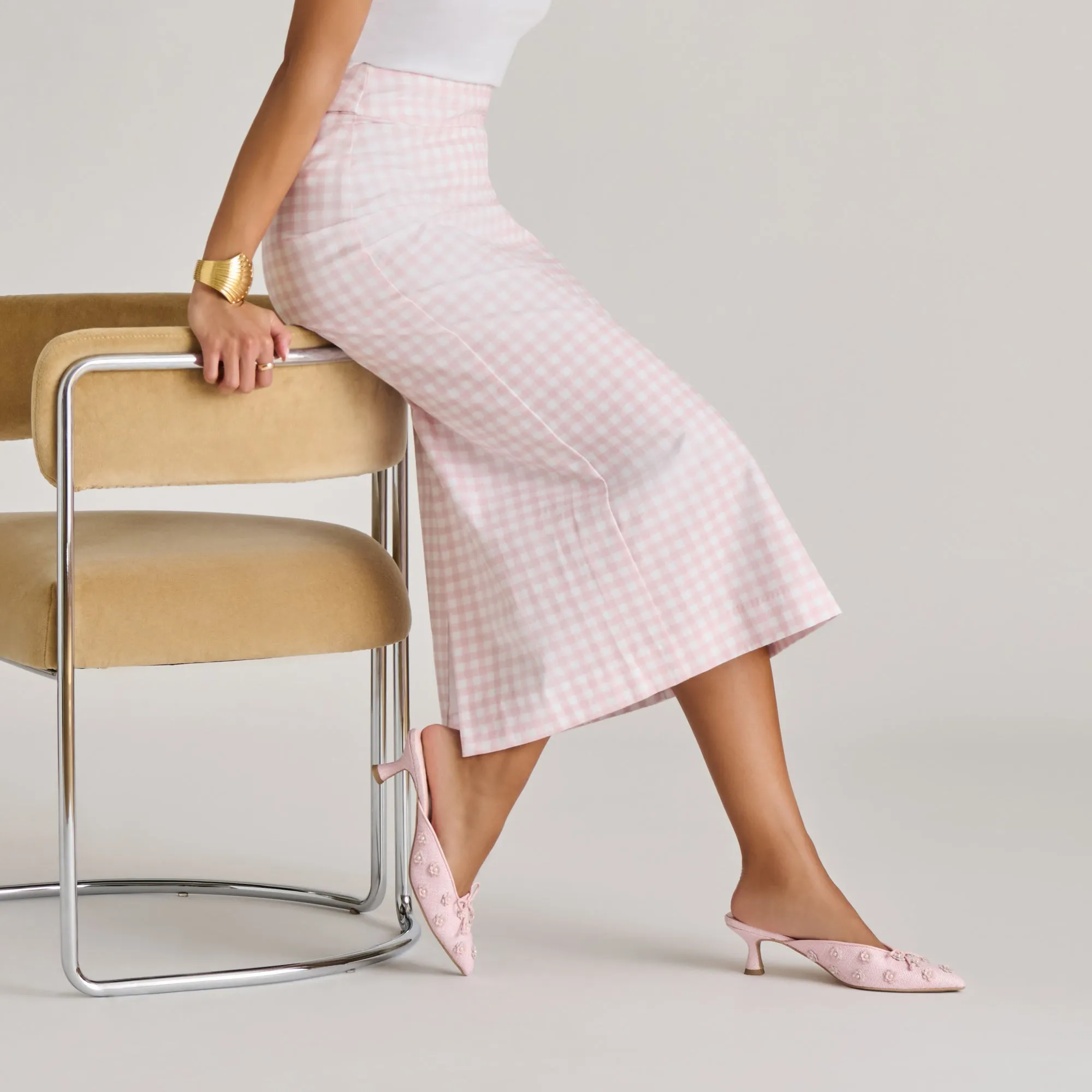 Chunky Heel Stiletto Heel CAMILO X BYRDIE GOLF HEELS PINK RAFFIA