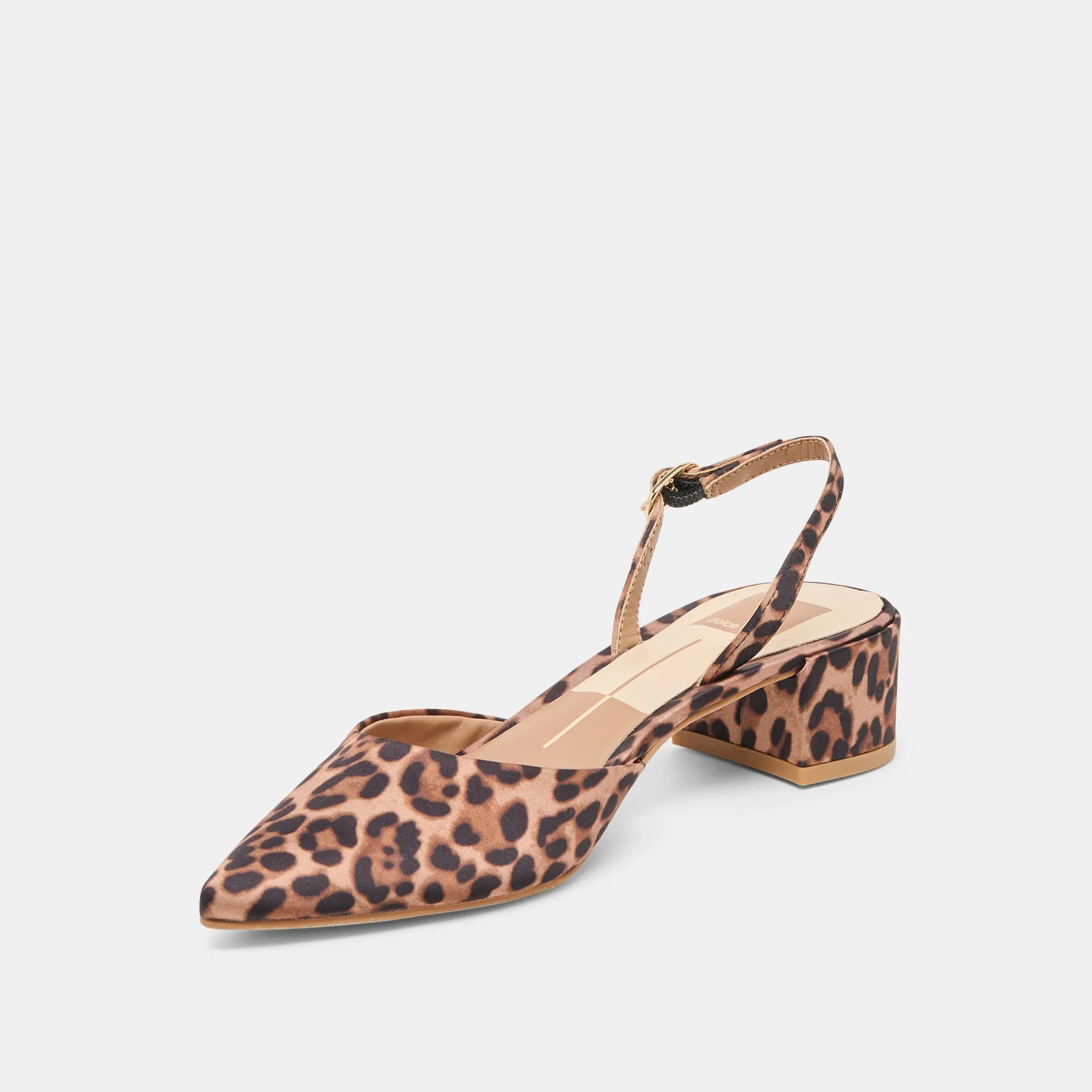 Pointed Toe Water Resistant CAREL HEELS DK LEOPARD SATIN