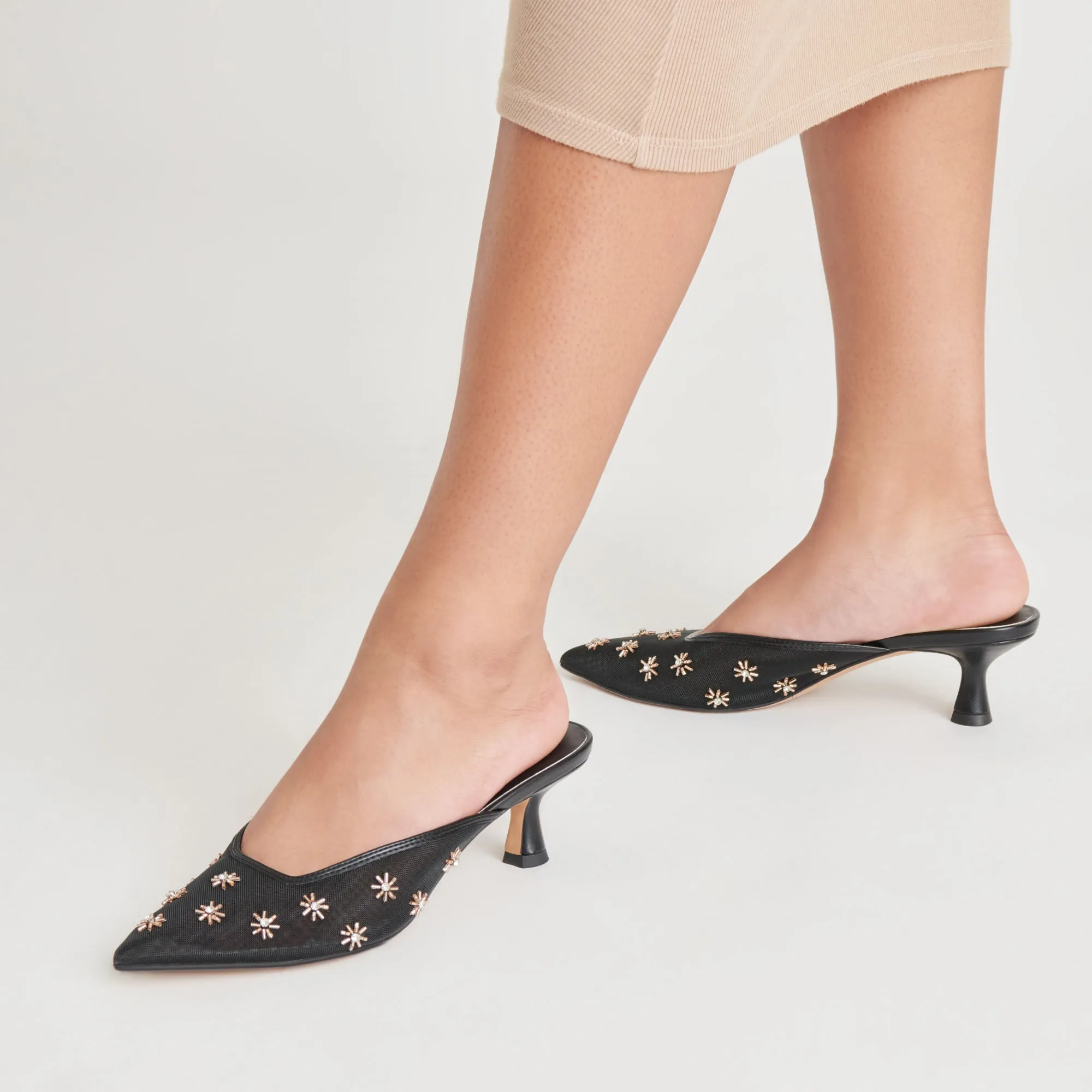 CLARA HEELS BLACK MESH Sturdy Build Flex grooves