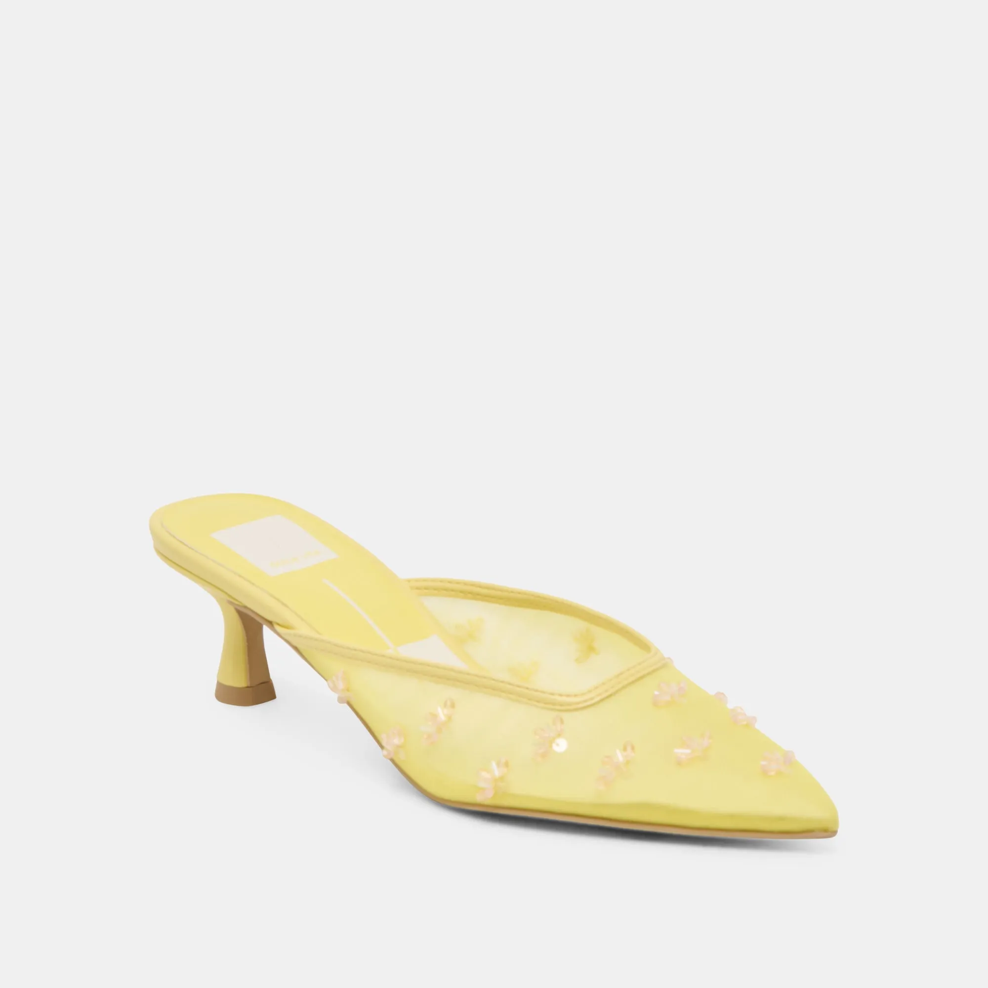 CLARA WIDE HEELS LEMON MESH Textured Surface Open Toe Heels