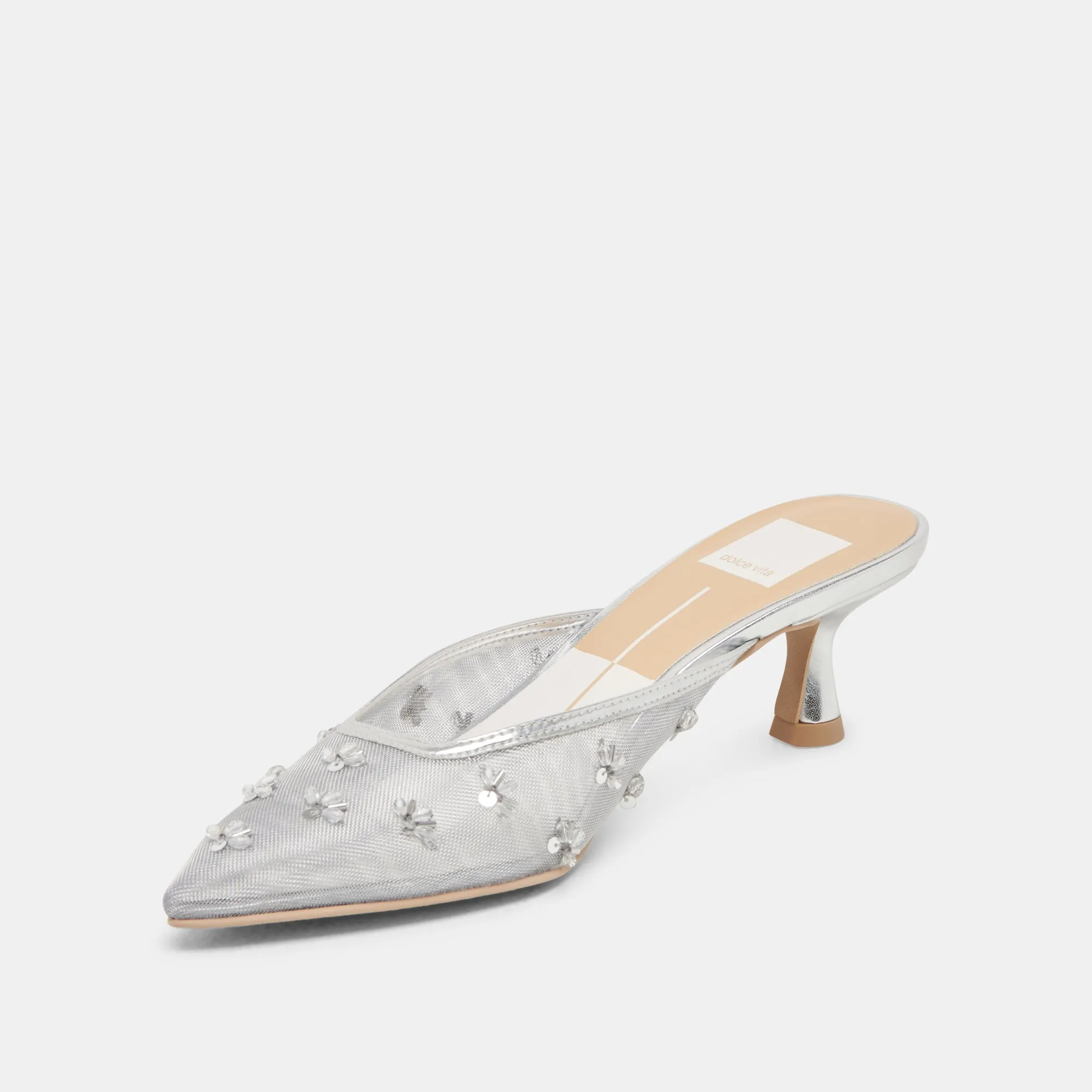 Shock Resistant CLARA WIDE HEELS SILVER MESH